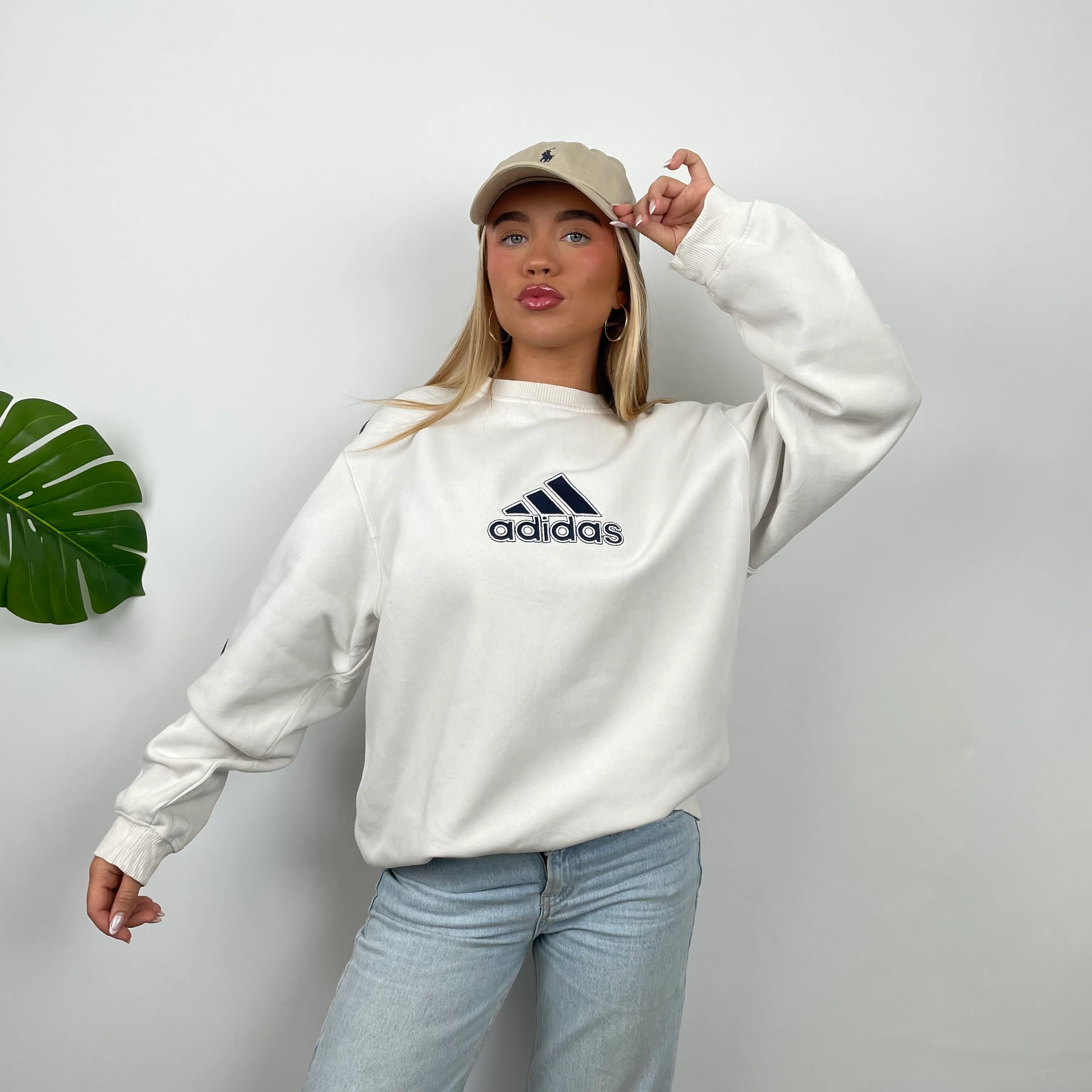 Adidas White Embroidered Spell Out Sweatshirt (L) - Image 2