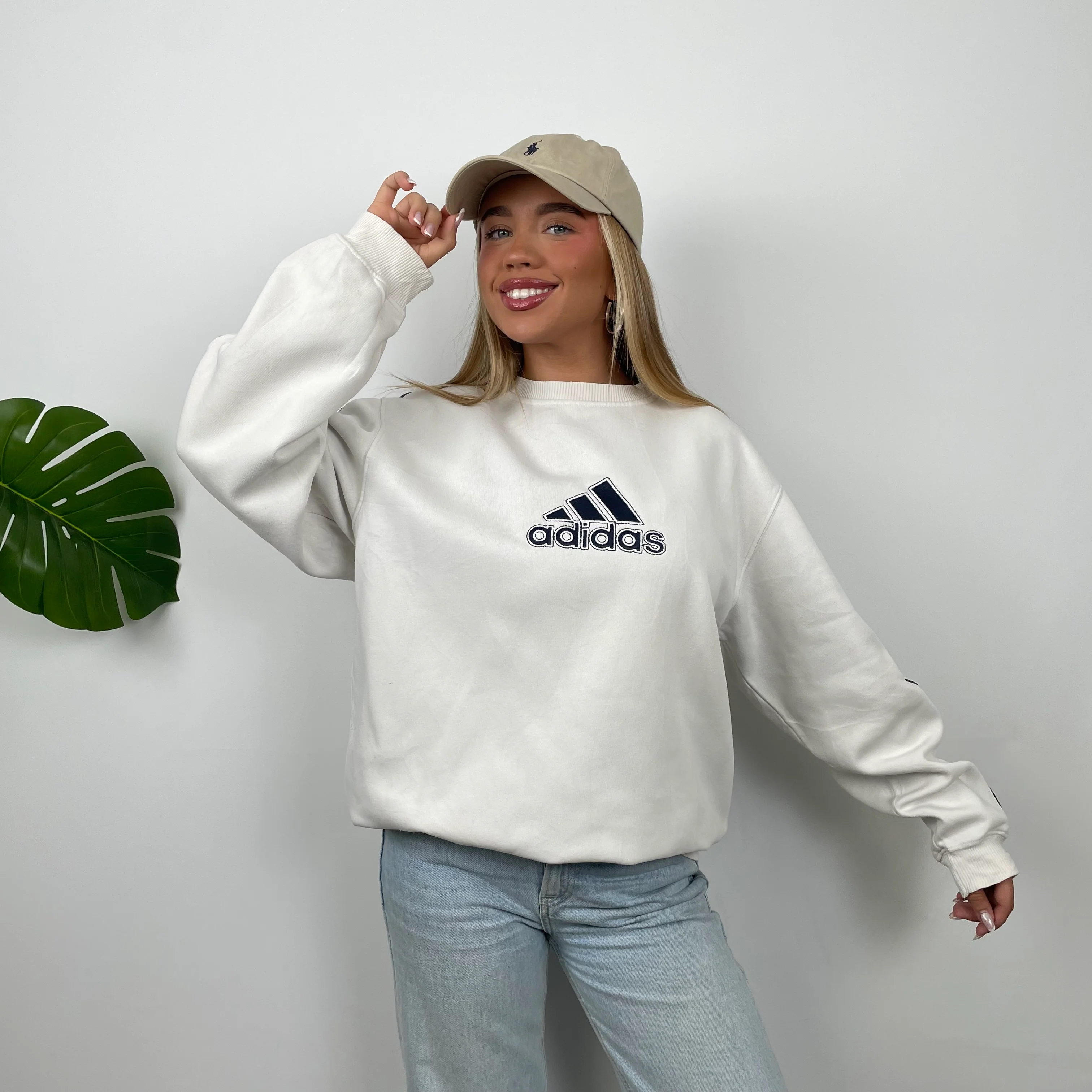 Adidas White Embroidered Spell Out Sweatshirt (L) - Image 3