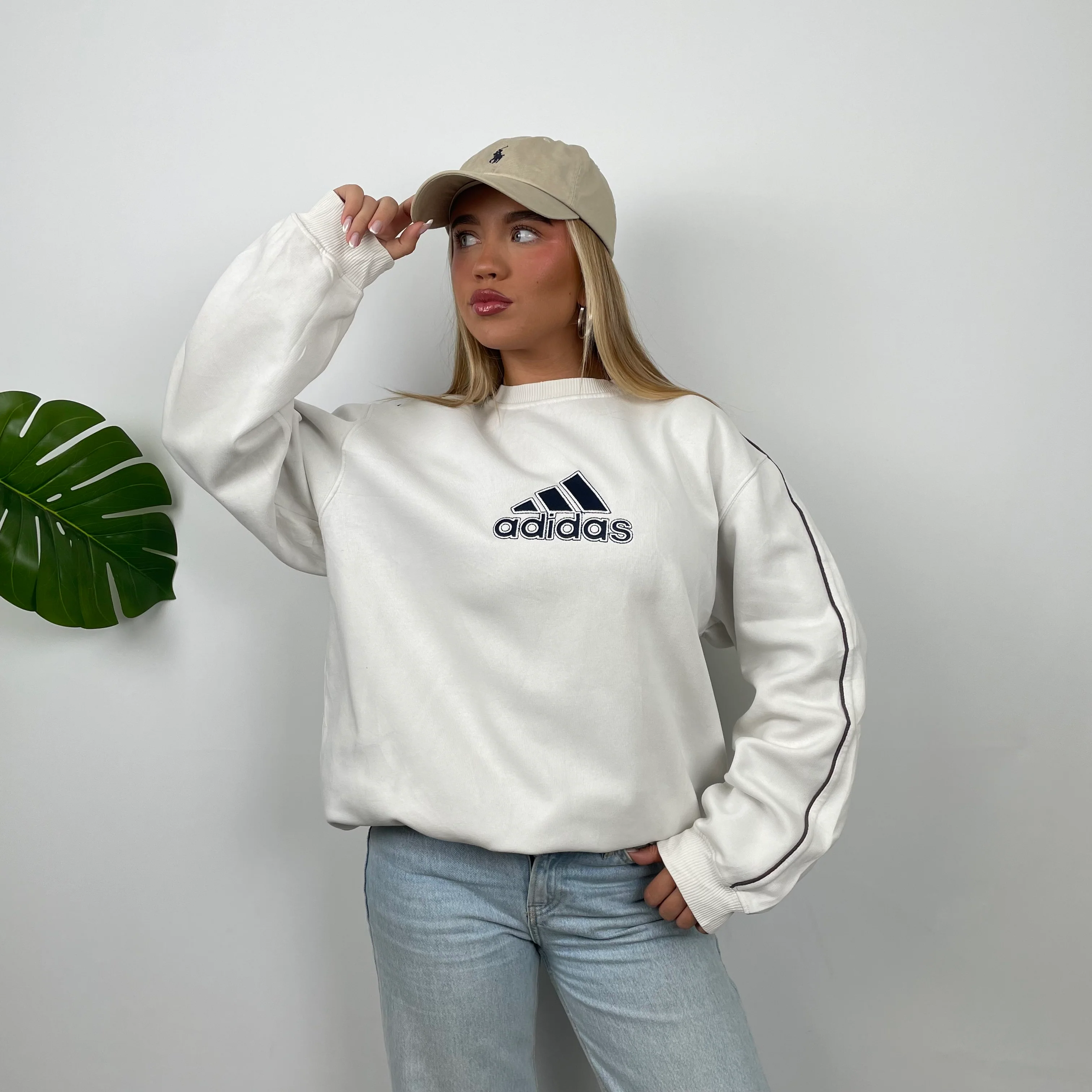 Adidas White Embroidered Spell Out Sweatshirt (L) - Image 4