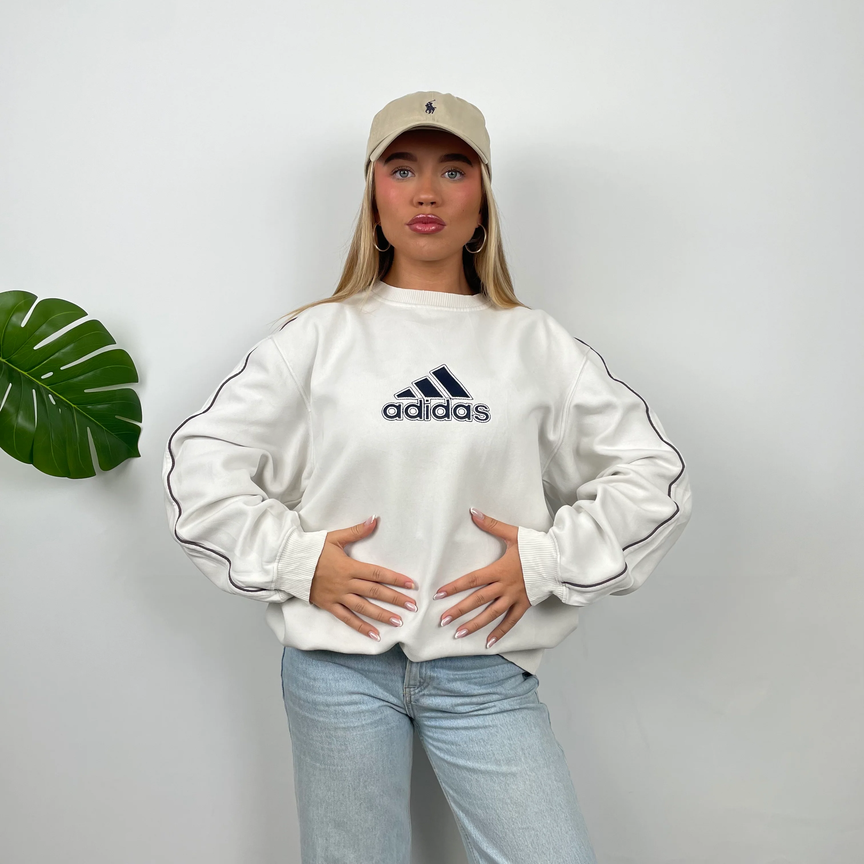 Adidas White Embroidered Spell Out Sweatshirt (L) - Image 5