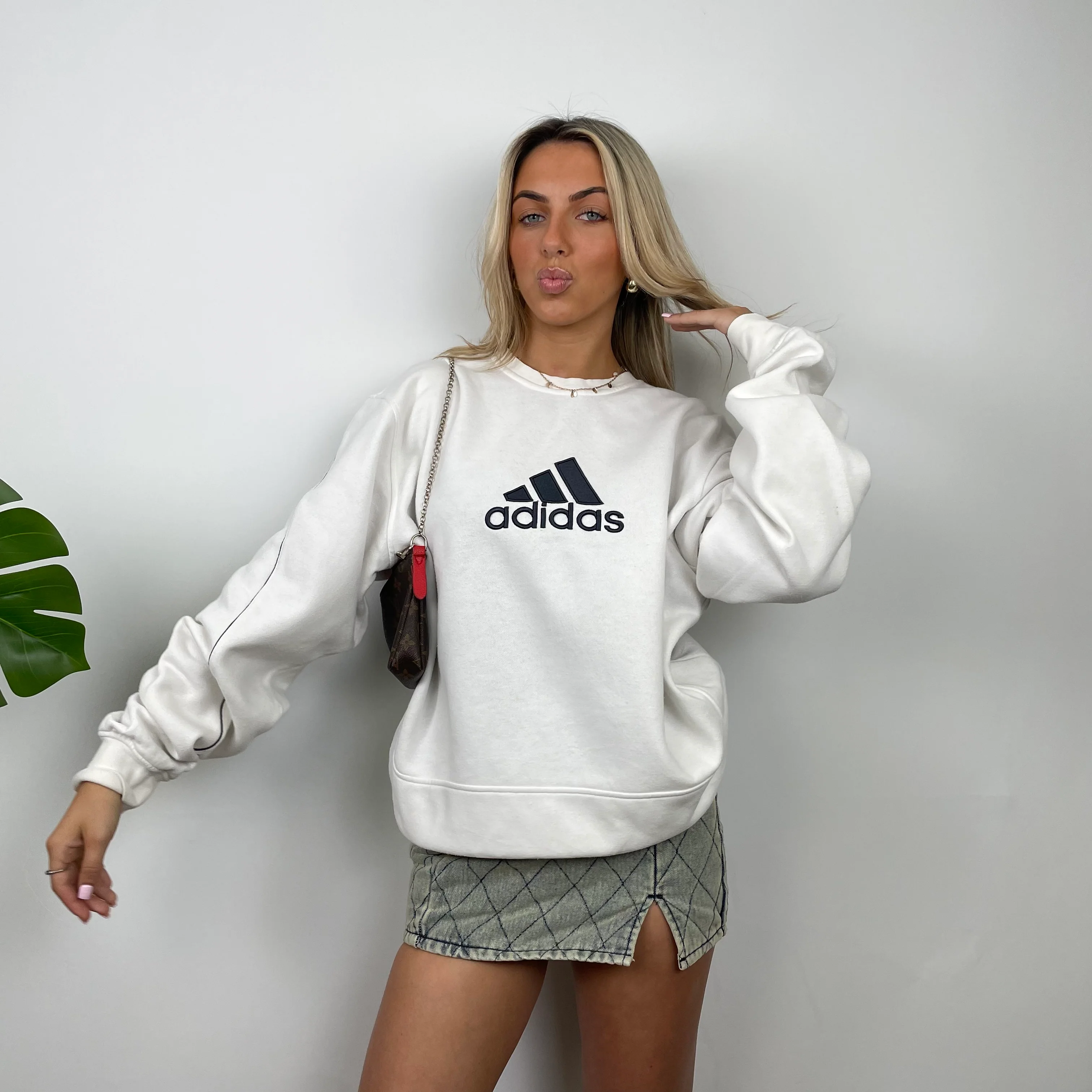 Adidas White Embroidered Spell Out Sweatshirt (XL) - Image 9