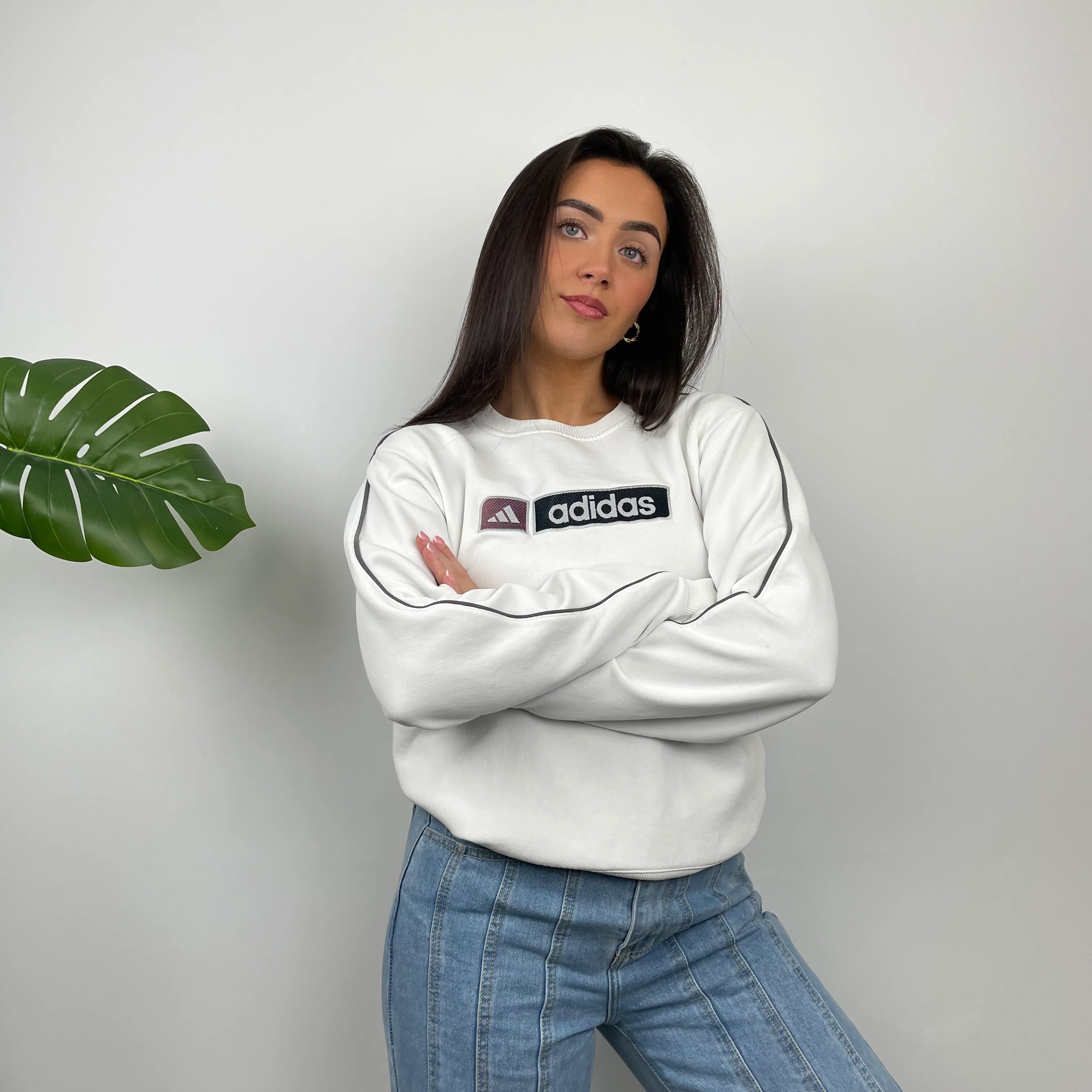 Adidas White Embroidered Spell Out Sweatshirt (M) - Image 10