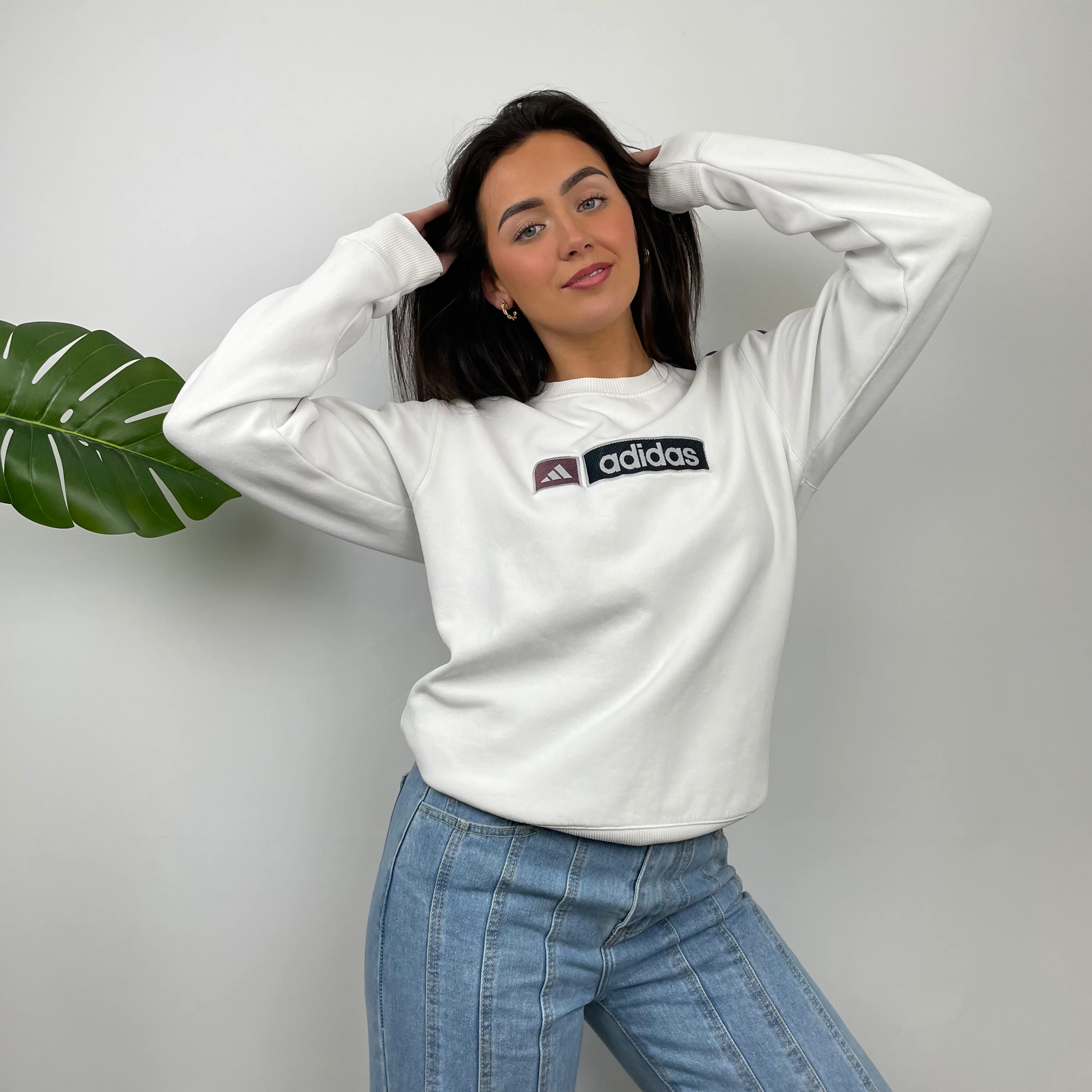 Adidas White Embroidered Spell Out Sweatshirt (M) - Image 11