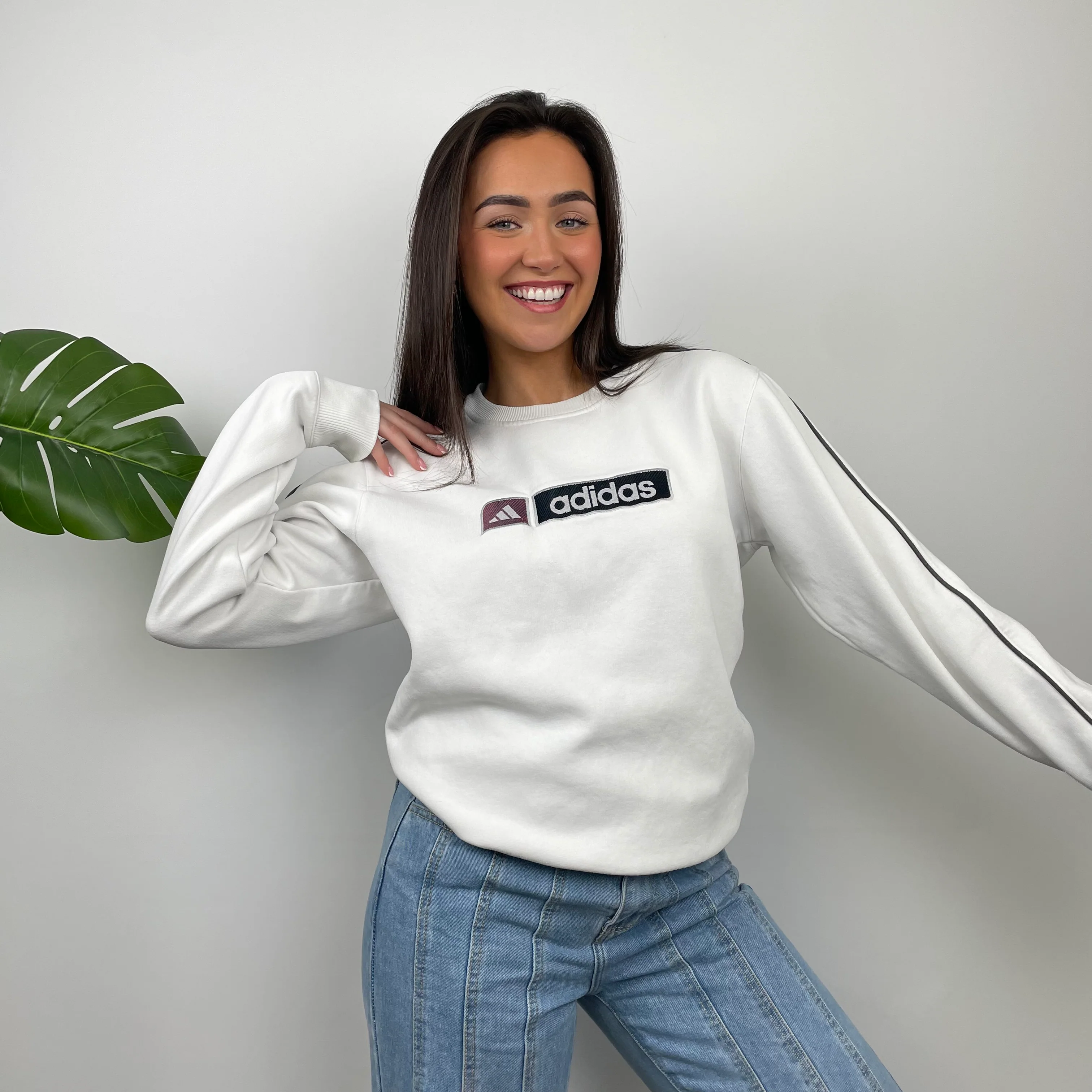 Adidas White Embroidered Spell Out Sweatshirt (M) - Image 2