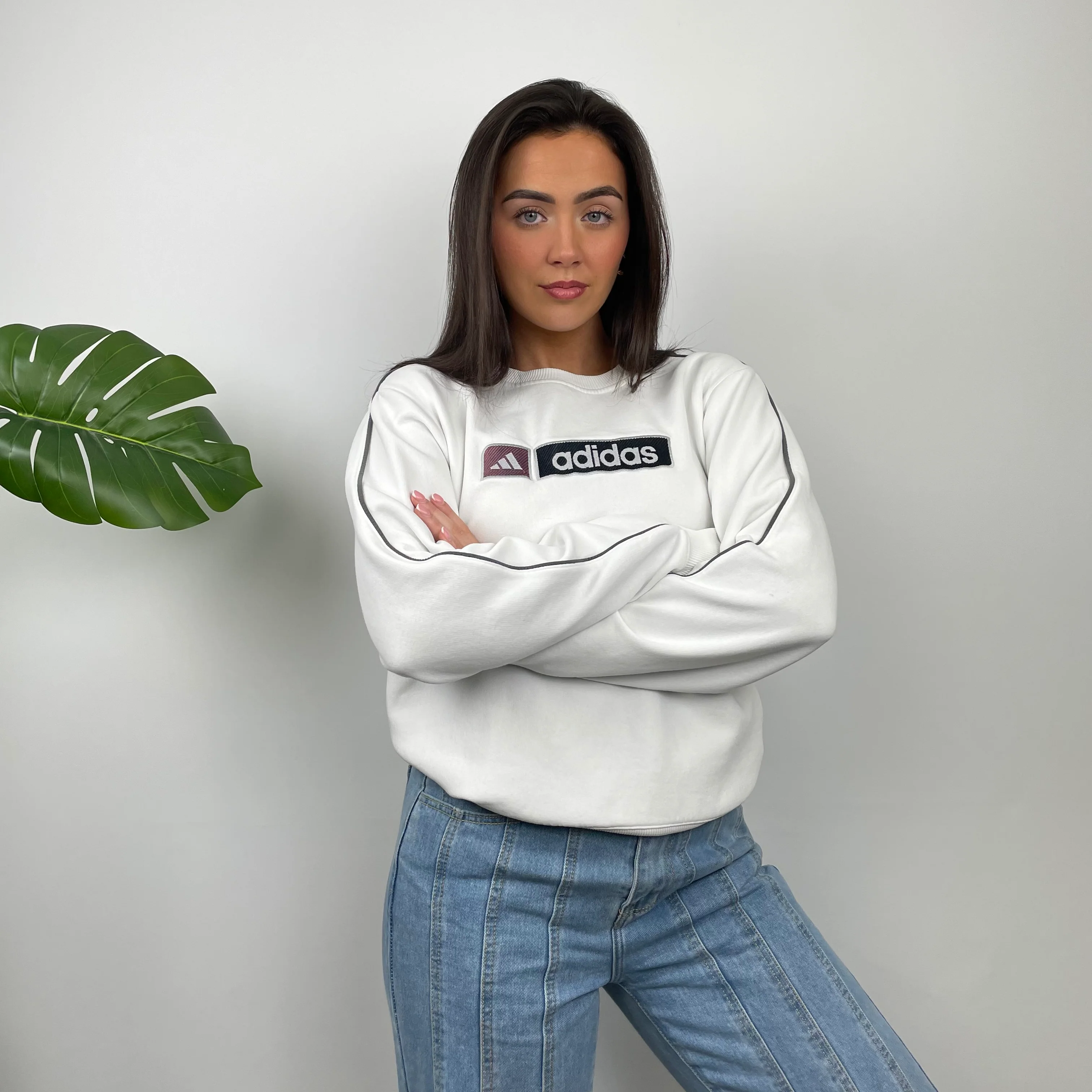 Adidas White Embroidered Spell Out Sweatshirt (M) - Image 4