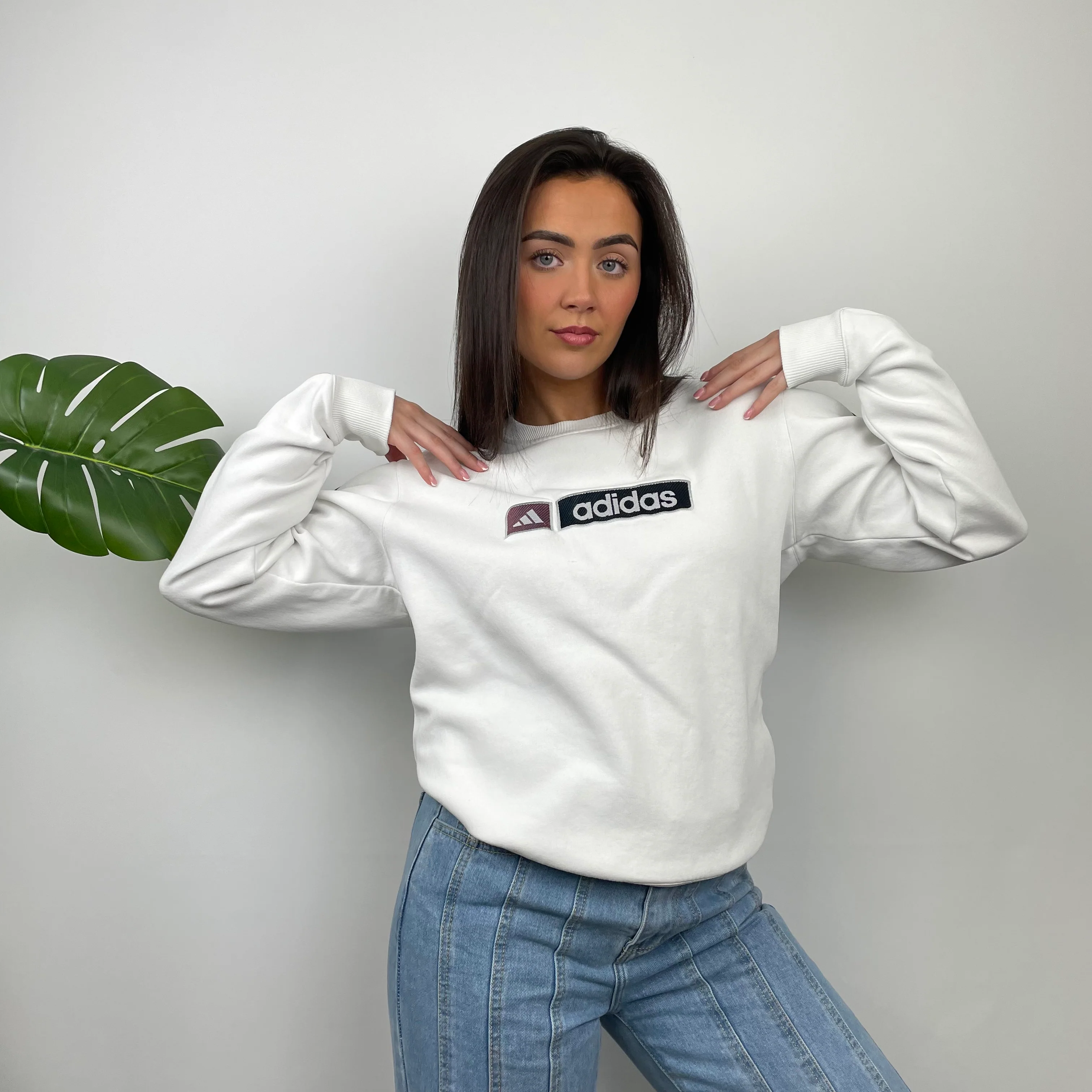 Adidas White Embroidered Spell Out Sweatshirt (M) - Image 5