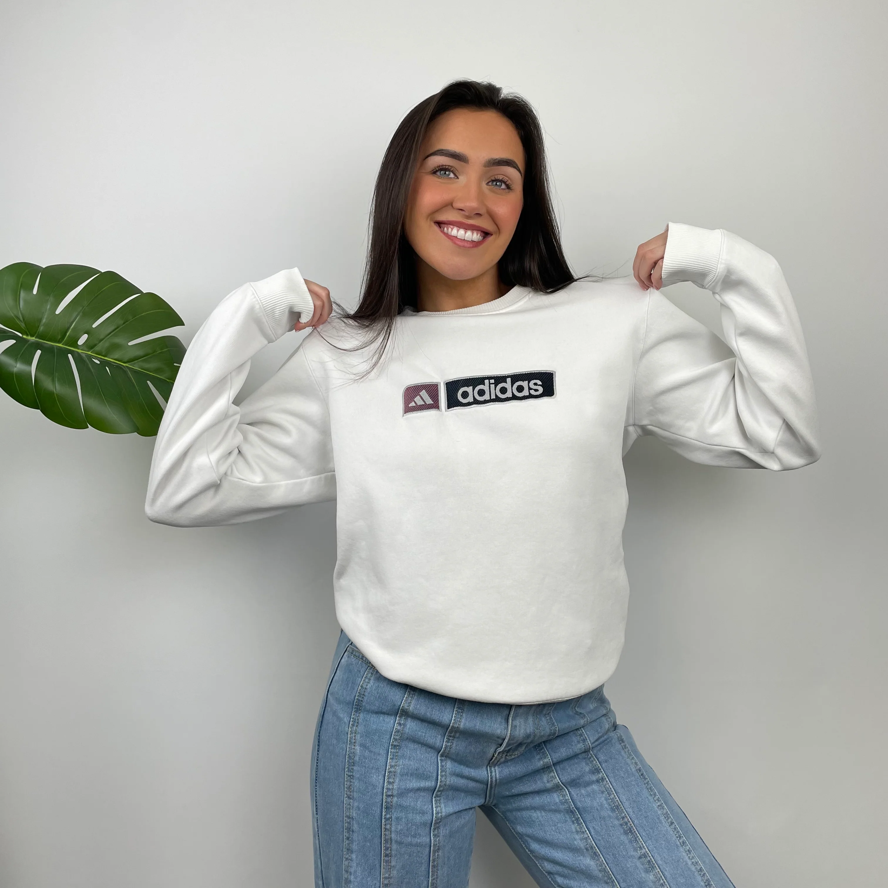 Adidas White Embroidered Spell Out Sweatshirt (M) - Image 7