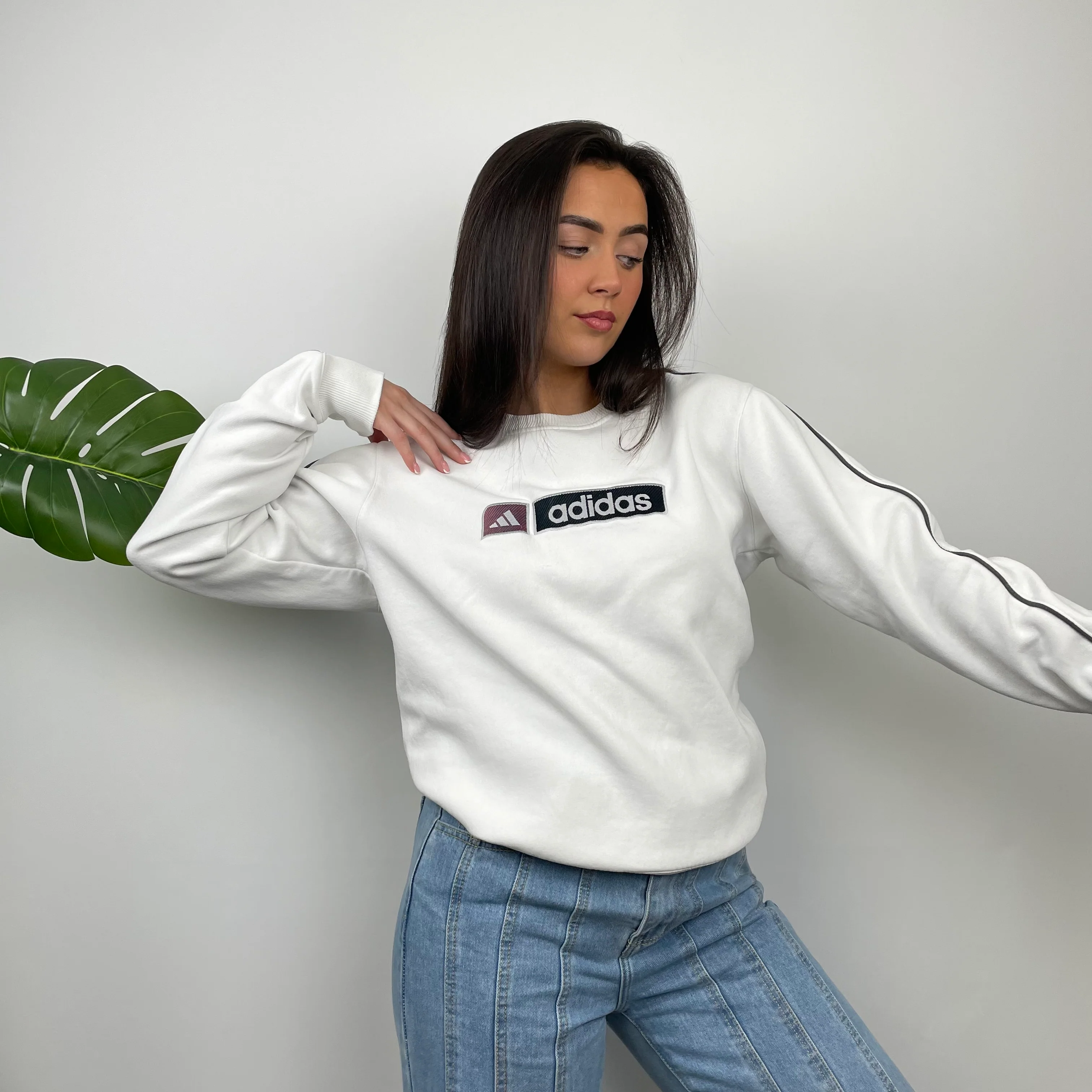 Adidas White Embroidered Spell Out Sweatshirt (M) - Image 8