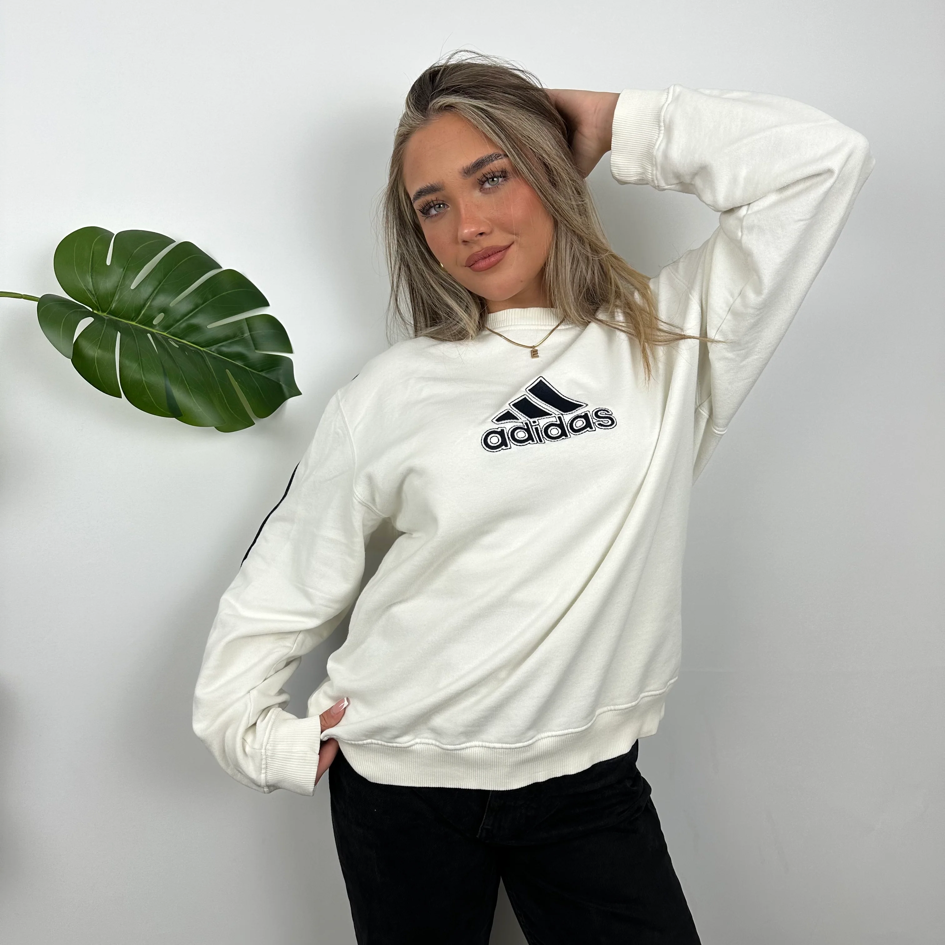 Adidas White Embroidered Spell Out Sweatshirt (L) - Image 2