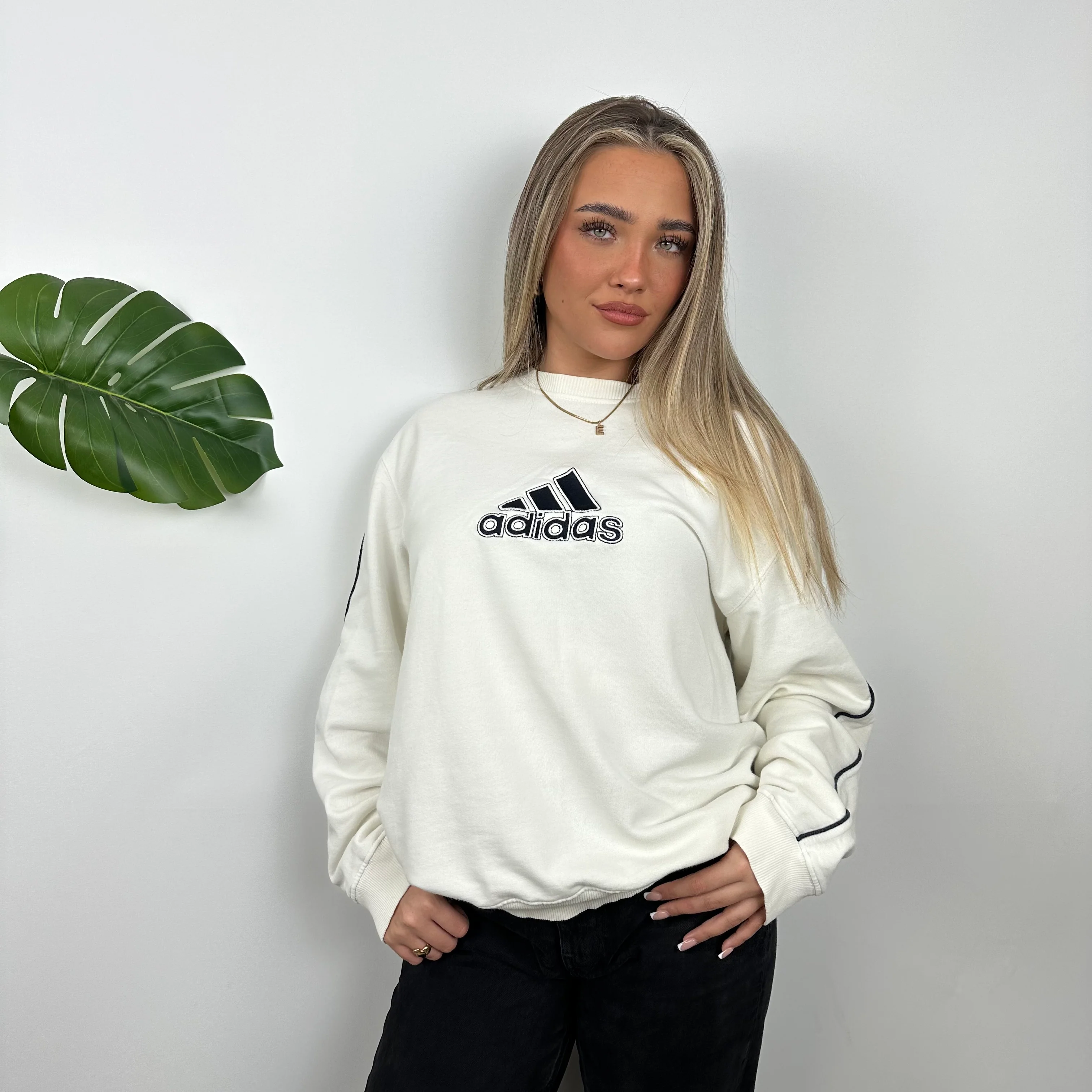 Adidas White Embroidered Spell Out Sweatshirt (L) - Image 3