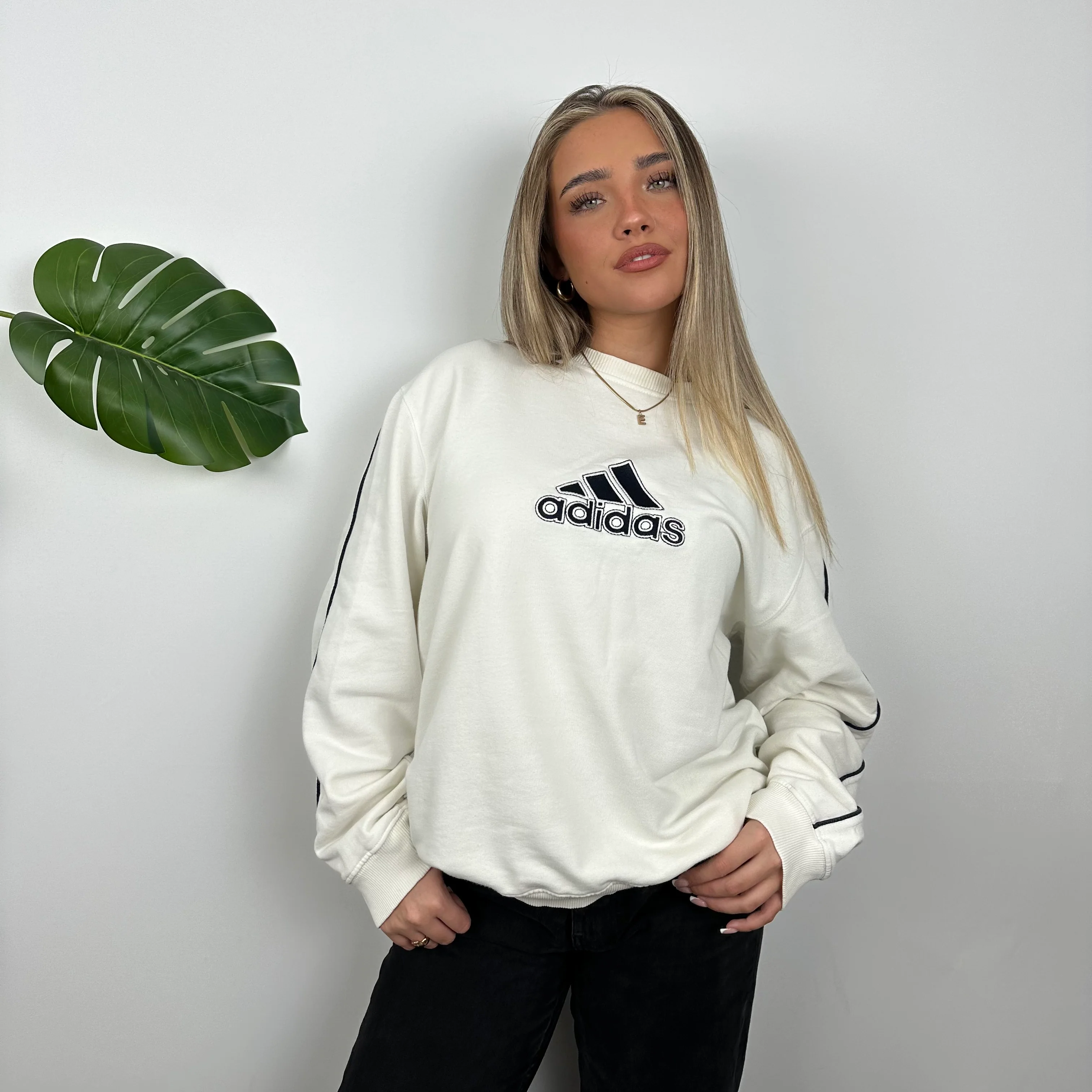 Adidas White Embroidered Spell Out Sweatshirt (L) - Image 4
