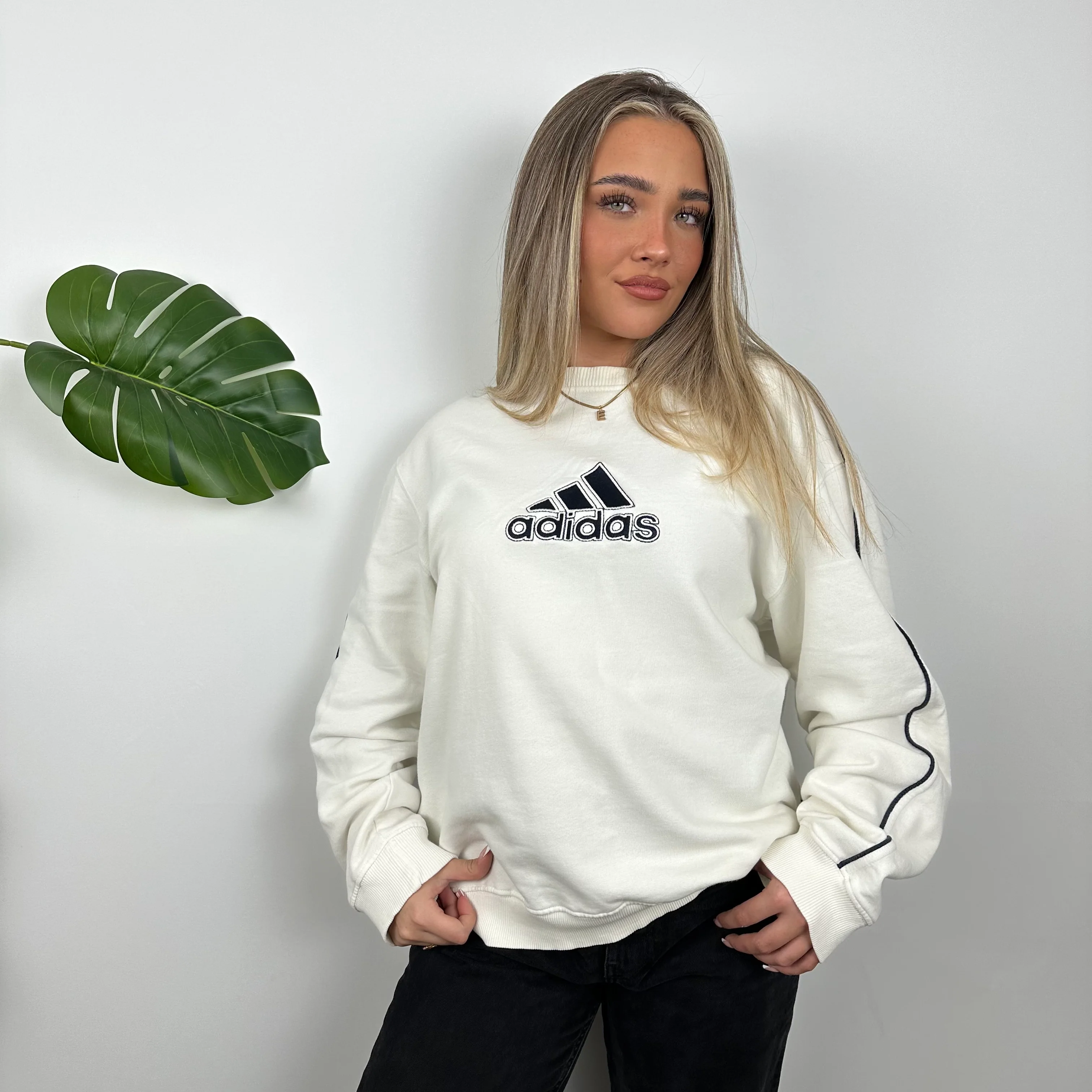 Adidas White Embroidered Spell Out Sweatshirt (L) - Image 7
