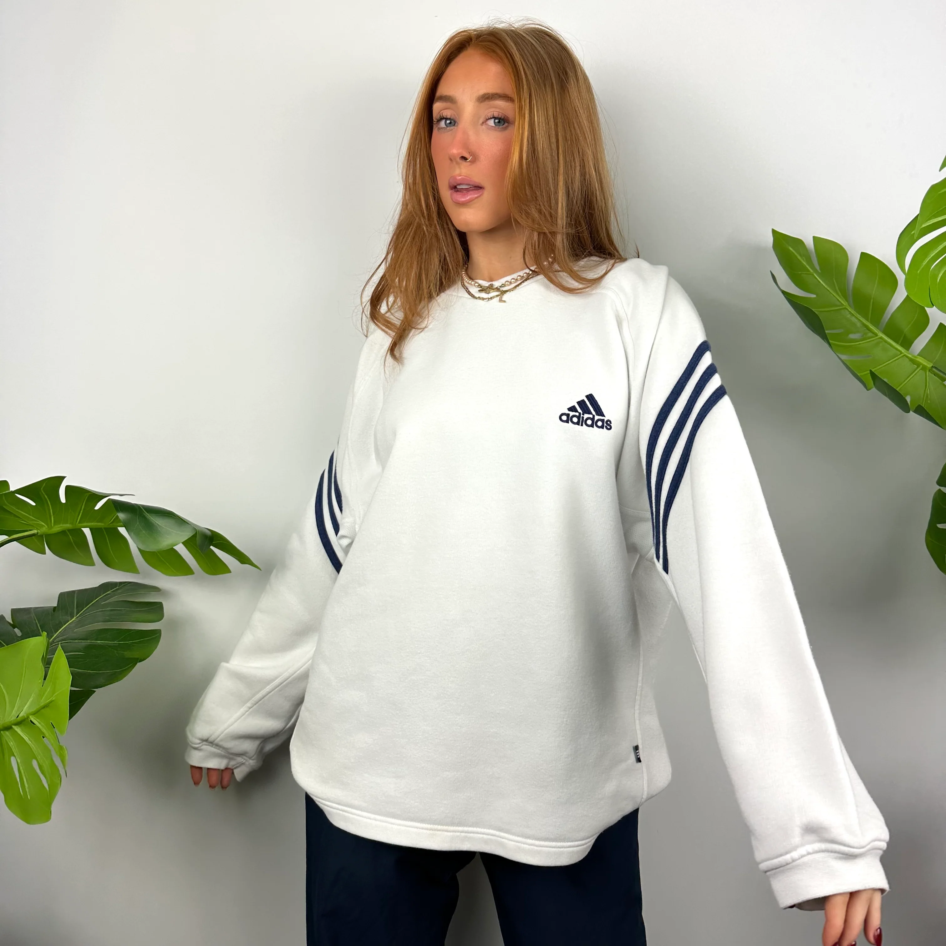Adidas White Embroidered Spell Out Sweatshirt (L) - Image 2
