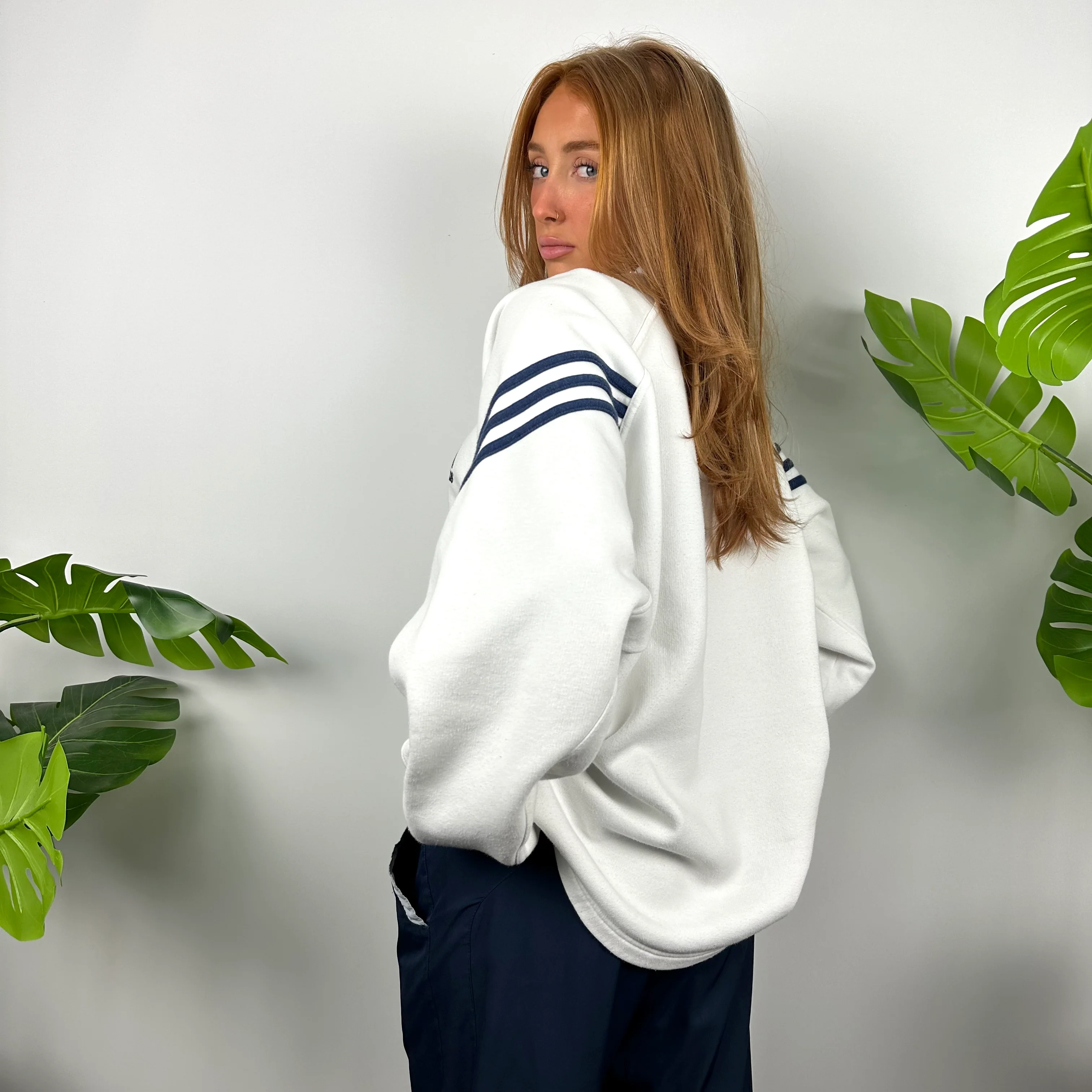Adidas White Embroidered Spell Out Sweatshirt (L) - Image 3