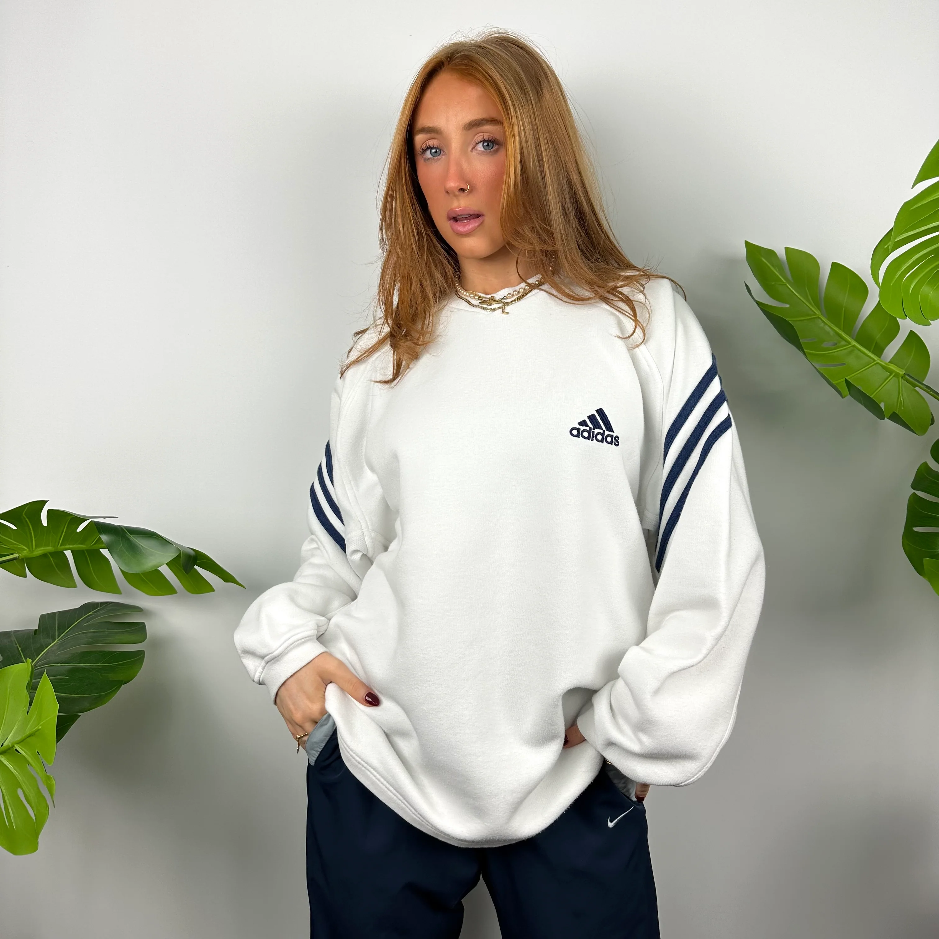 Adidas White Embroidered Spell Out Sweatshirt (L) - Image 5