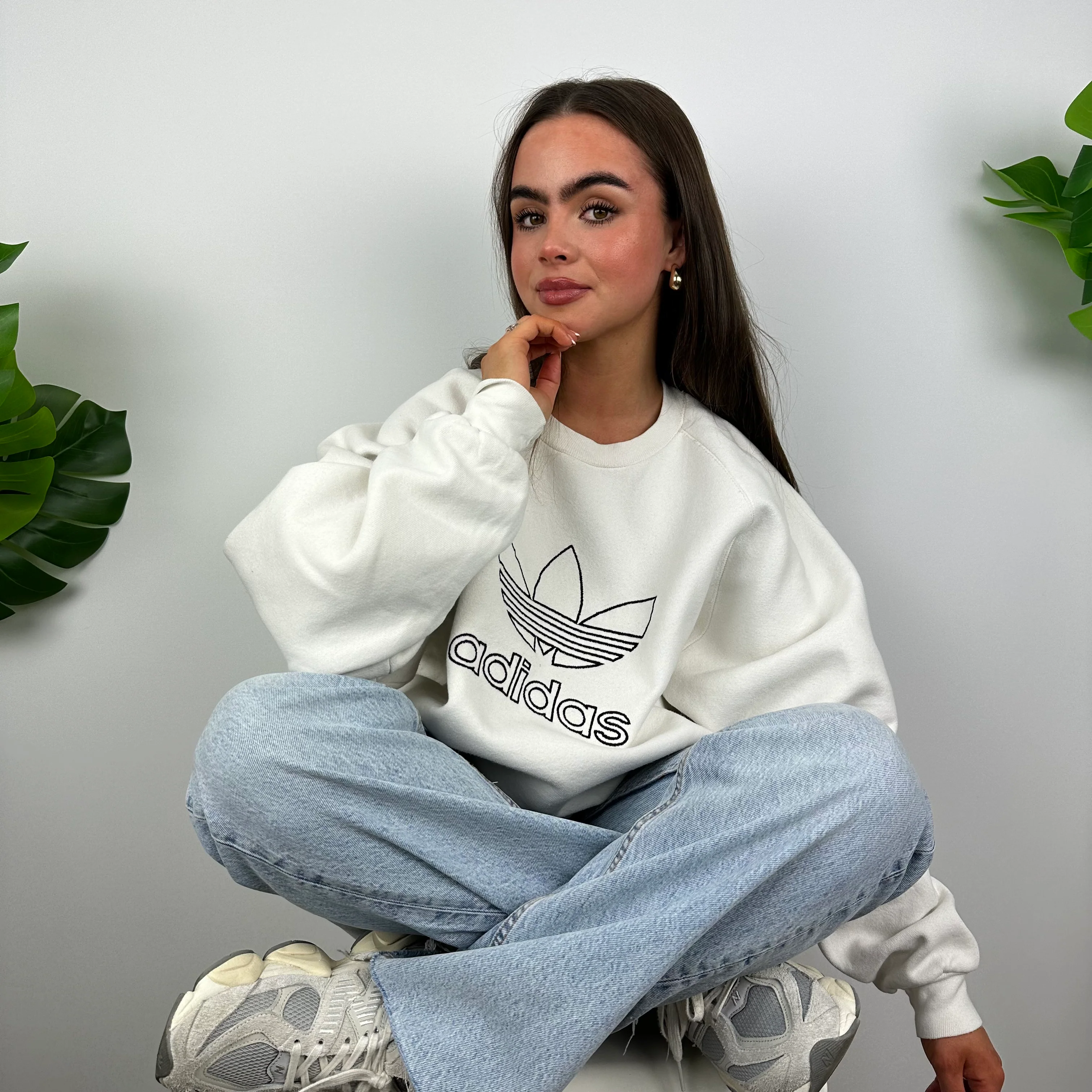 Adidas White Embroidered Spell Out Sweatshirt (L) - Image 2