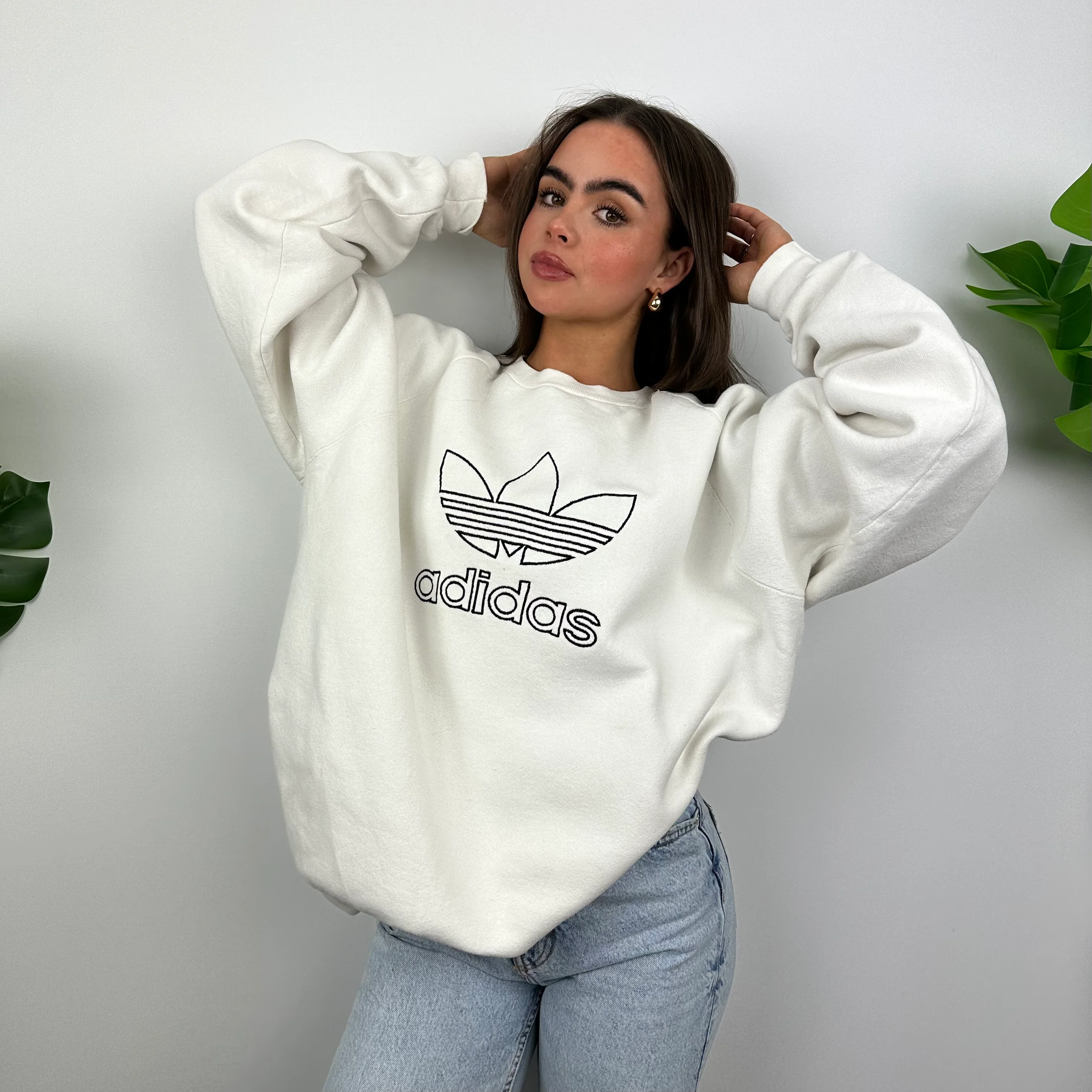 Adidas White Embroidered Spell Out Sweatshirt (L) - Image 3
