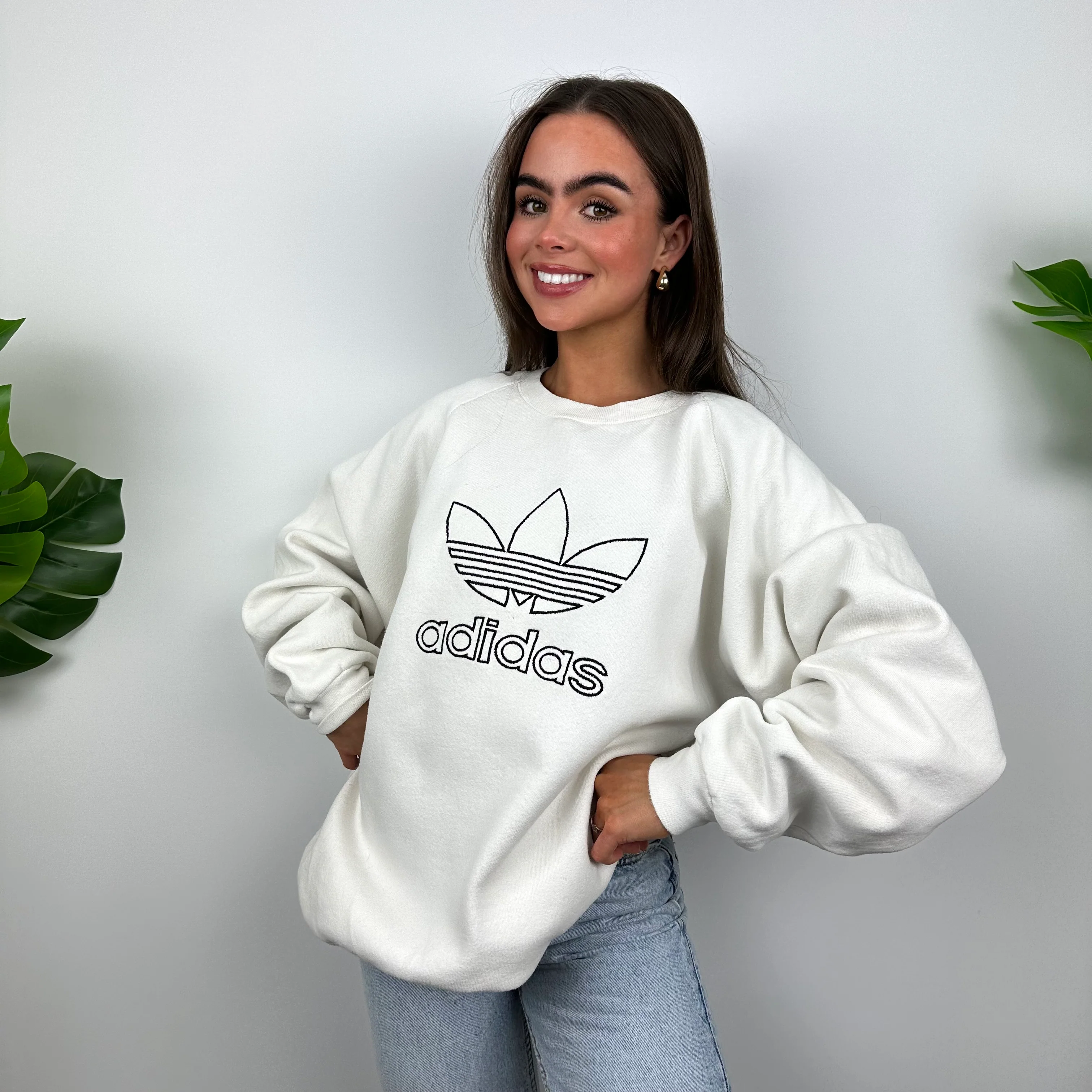 Adidas White Embroidered Spell Out Sweatshirt (L) - Image 4