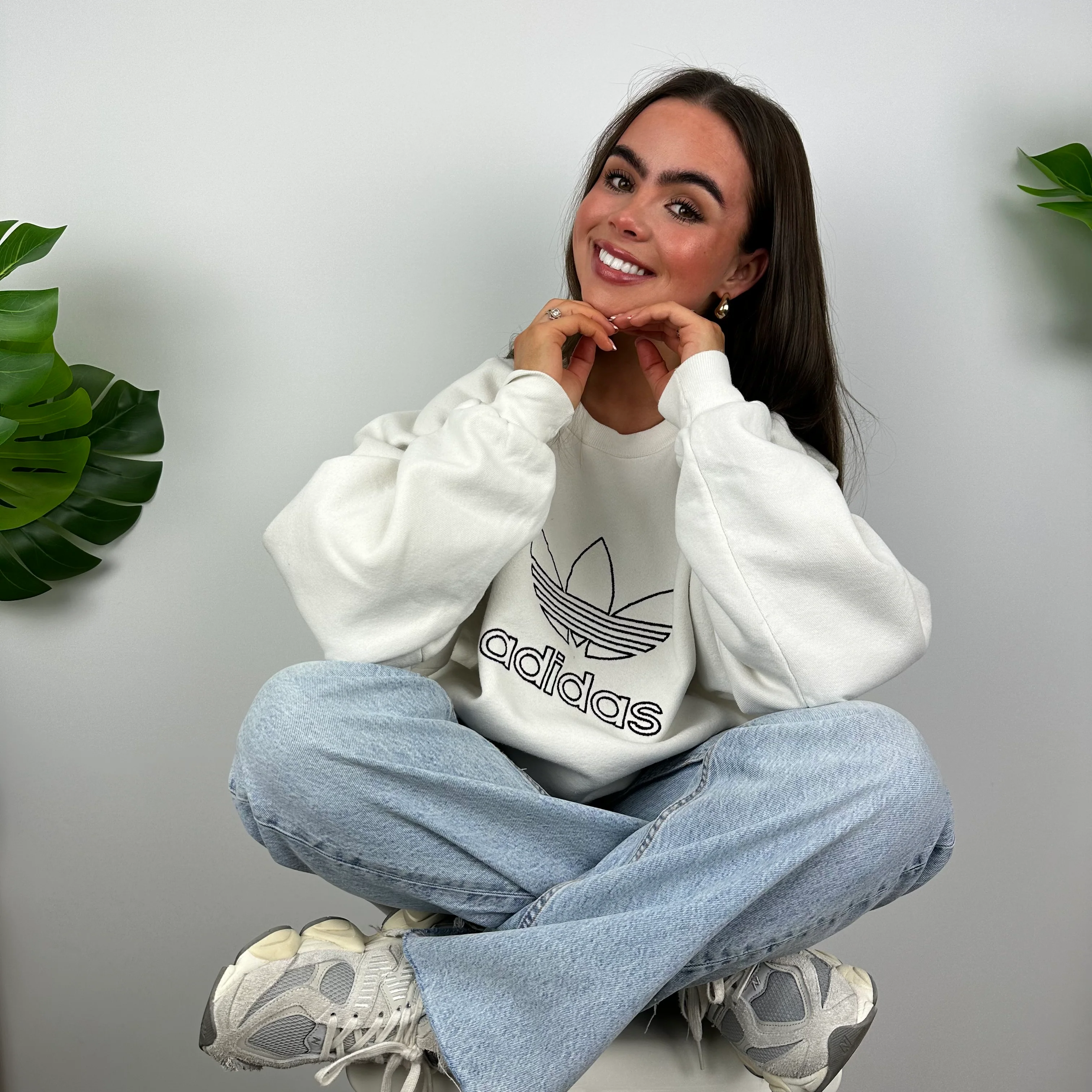 Adidas White Embroidered Spell Out Sweatshirt (L) - Image 7