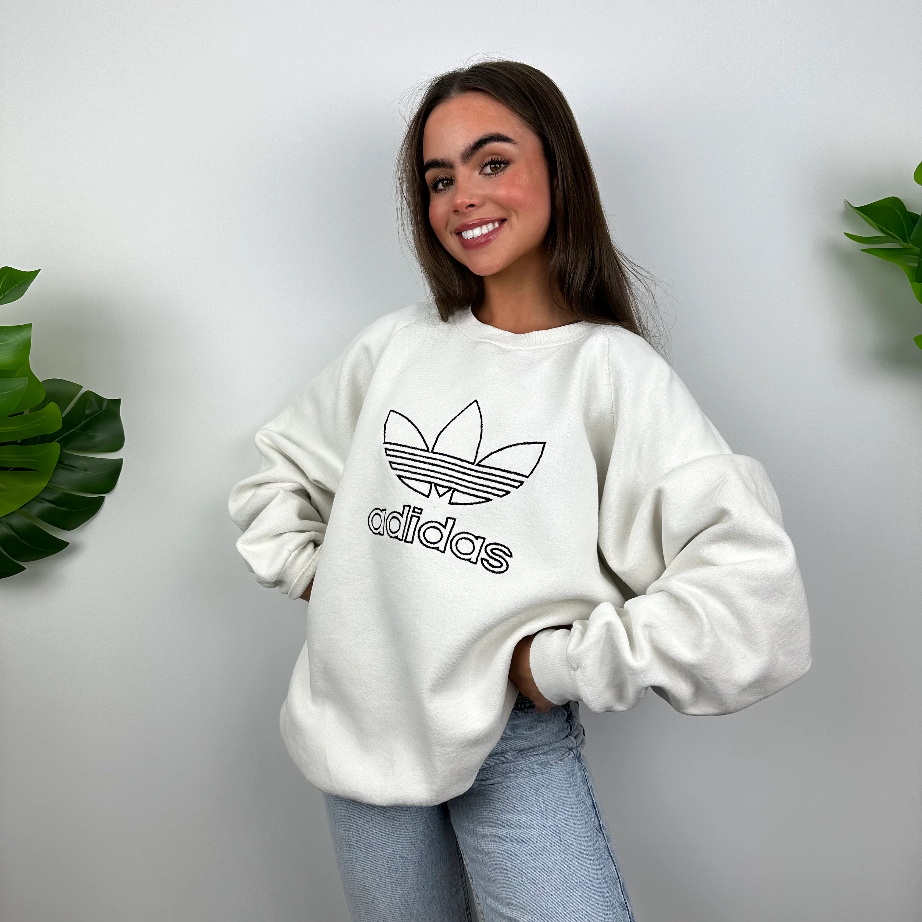 Adidas White Embroidered Spell Out Sweatshirt (L) - Image 8