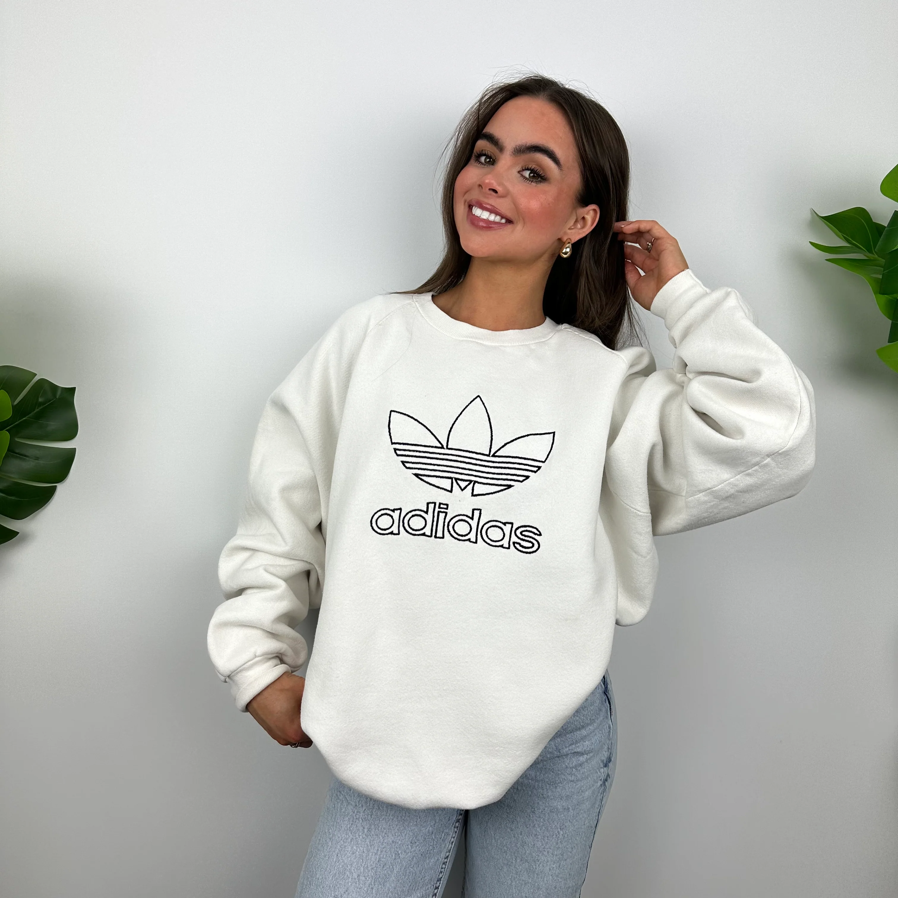 Adidas White Embroidered Spell Out Sweatshirt (L) - Image 9