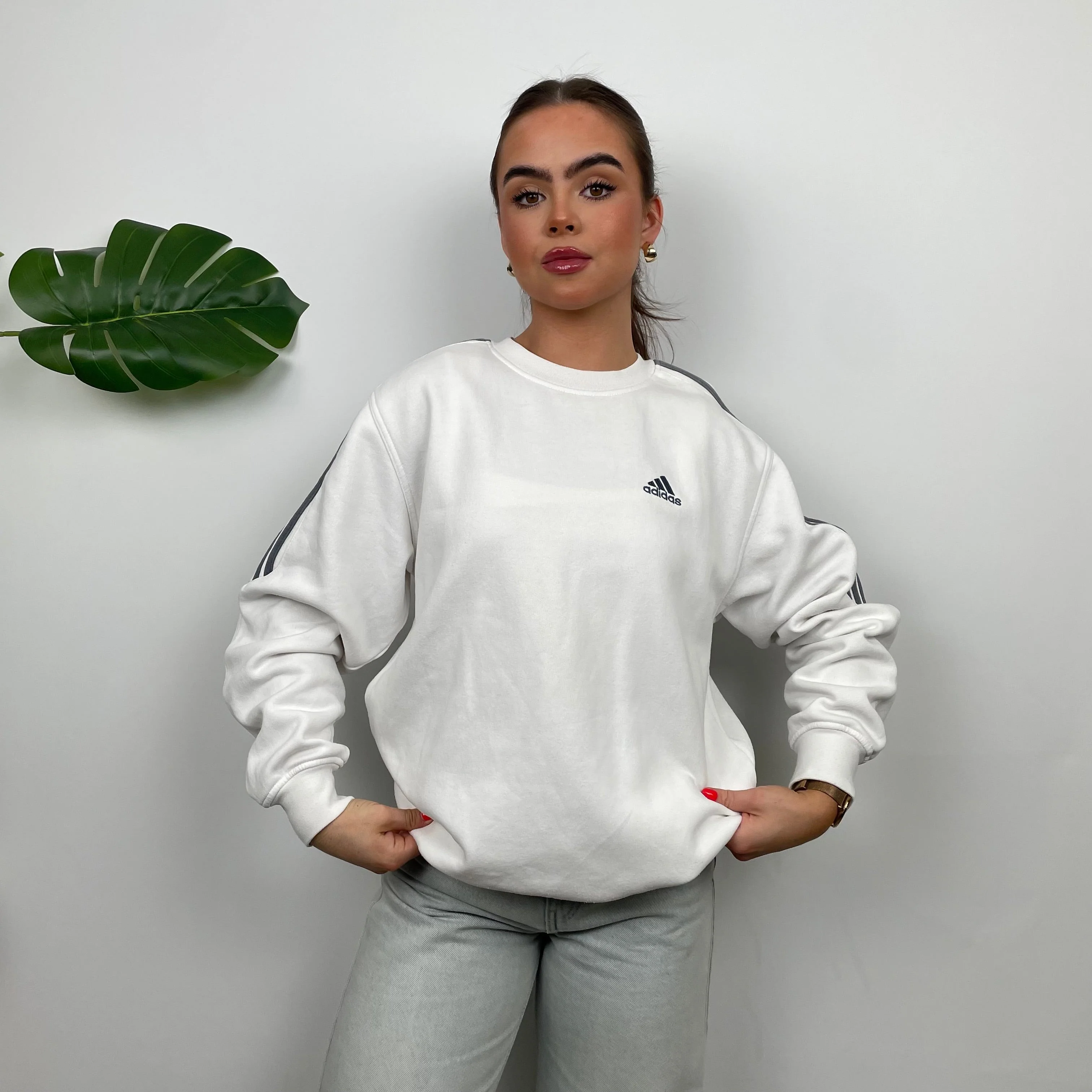 Adidas white Embroidered Spell Out Sweatshirt (L) - Image 2