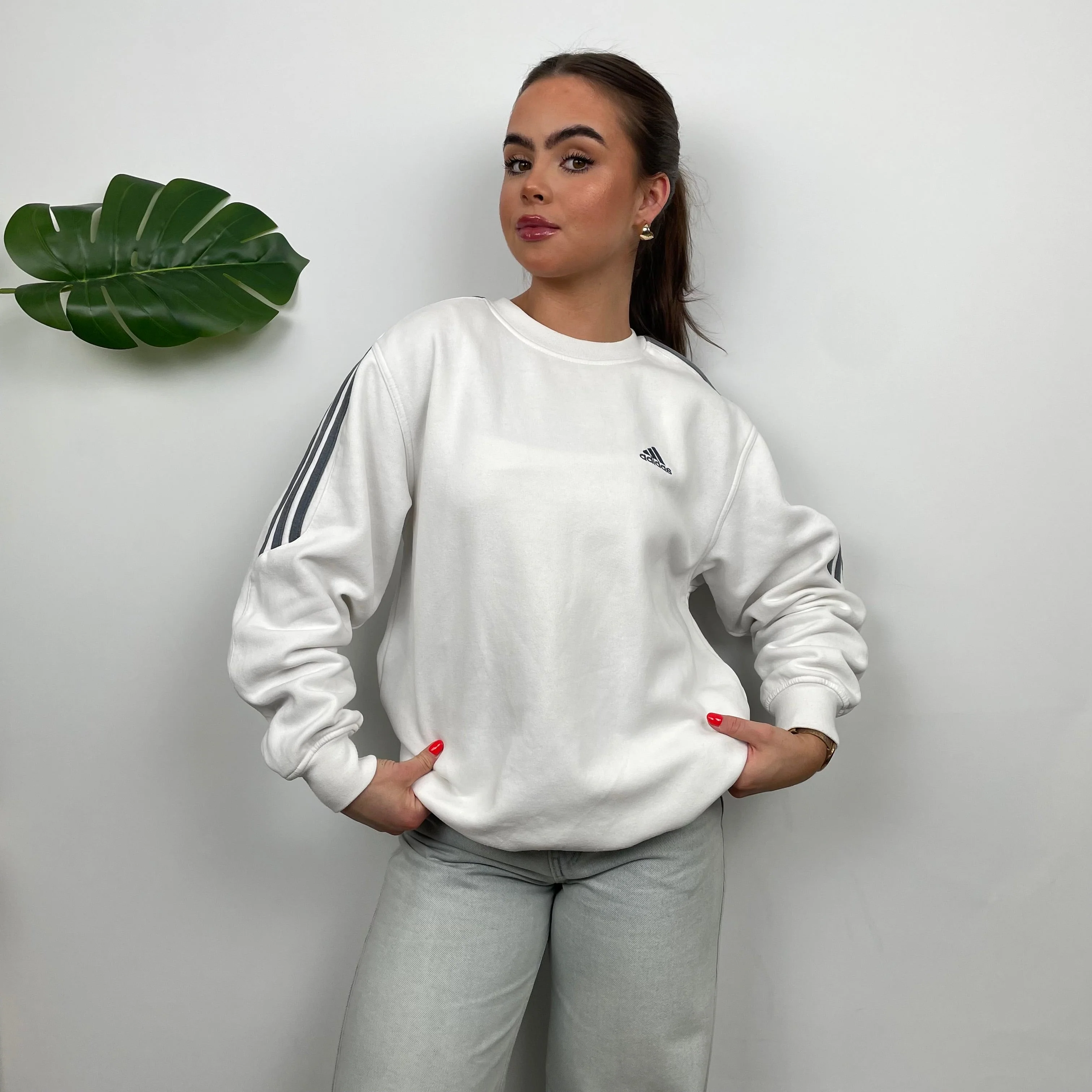 Adidas white Embroidered Spell Out Sweatshirt (L) - Image 7