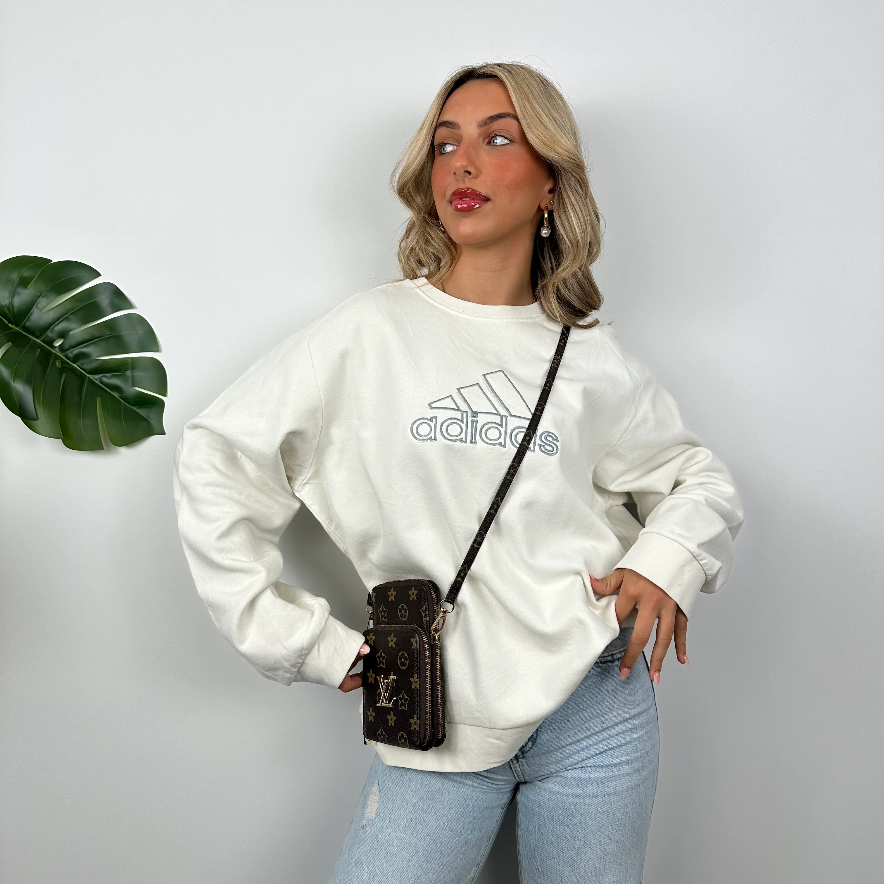 Adidas White Embroidered Spell Out Sweatshirt (M) - Image 2