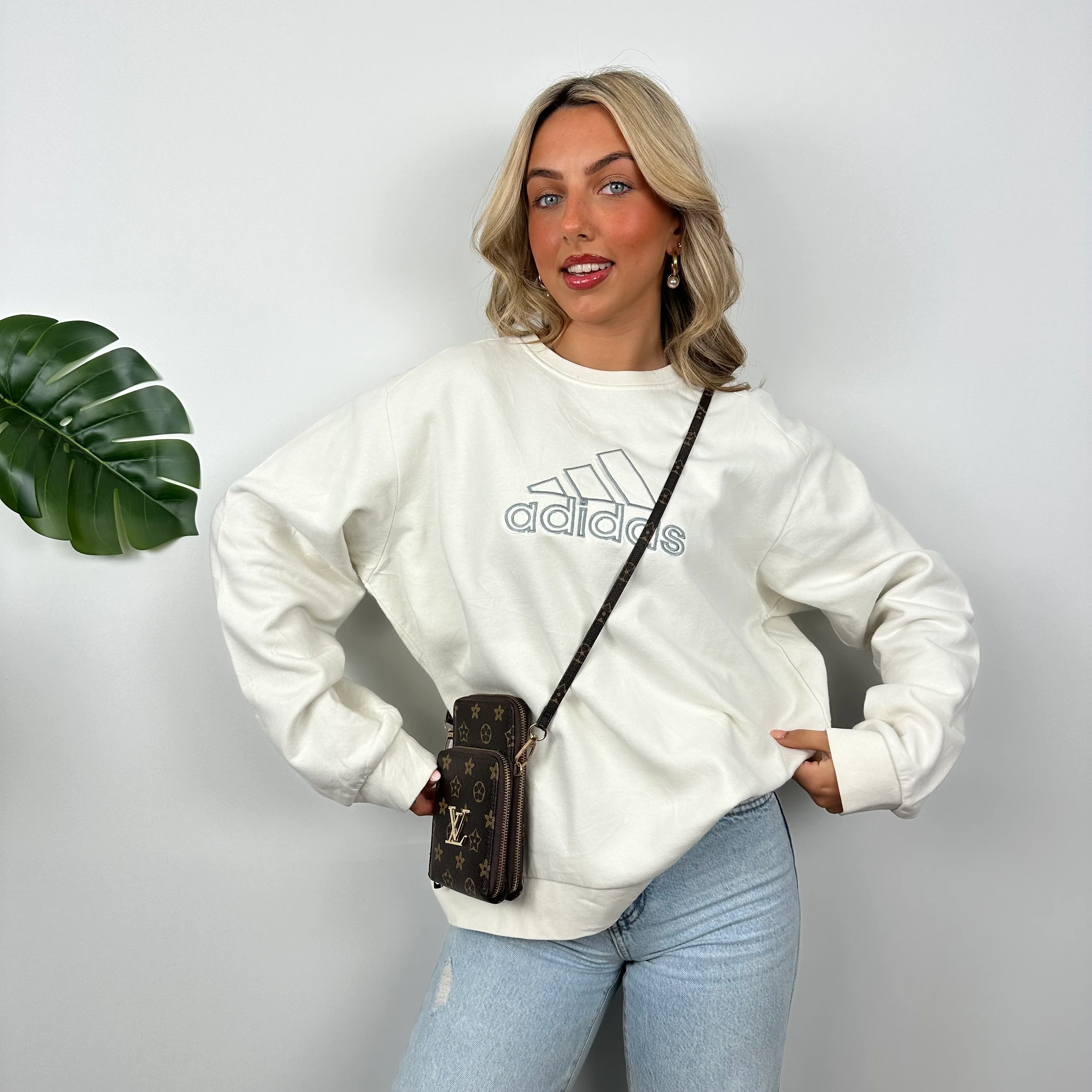 Adidas White Embroidered Spell Out Sweatshirt (M) - Image 4