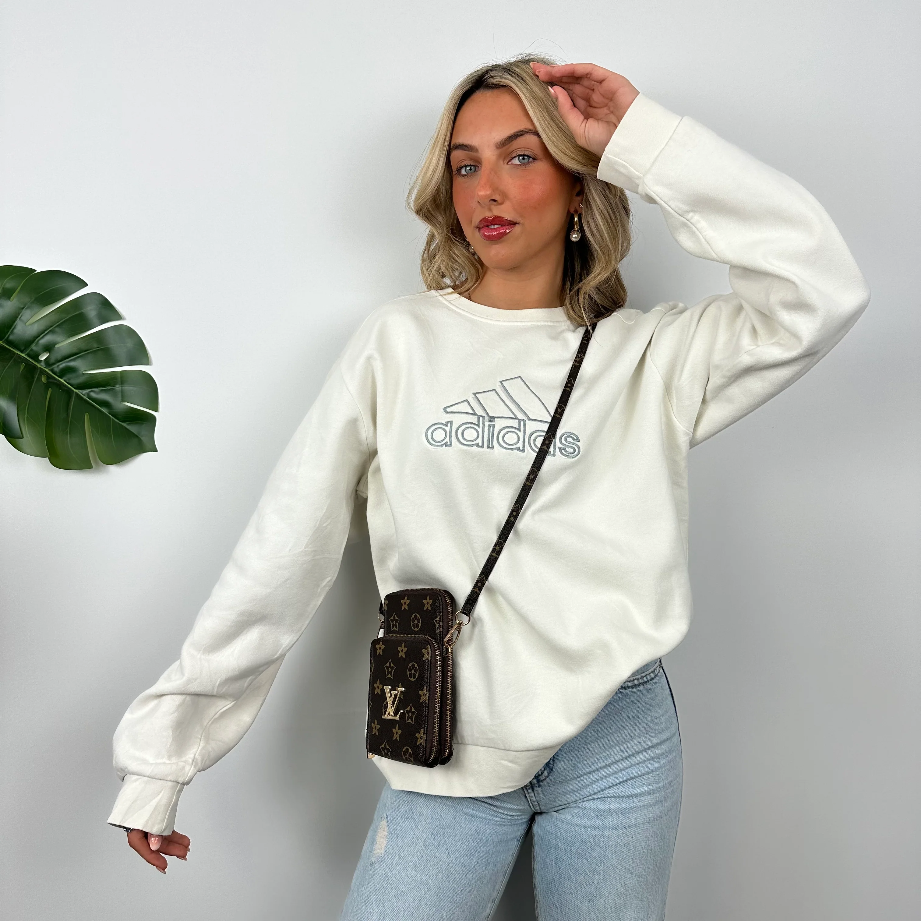 Adidas White Embroidered Spell Out Sweatshirt (M) - Image 5