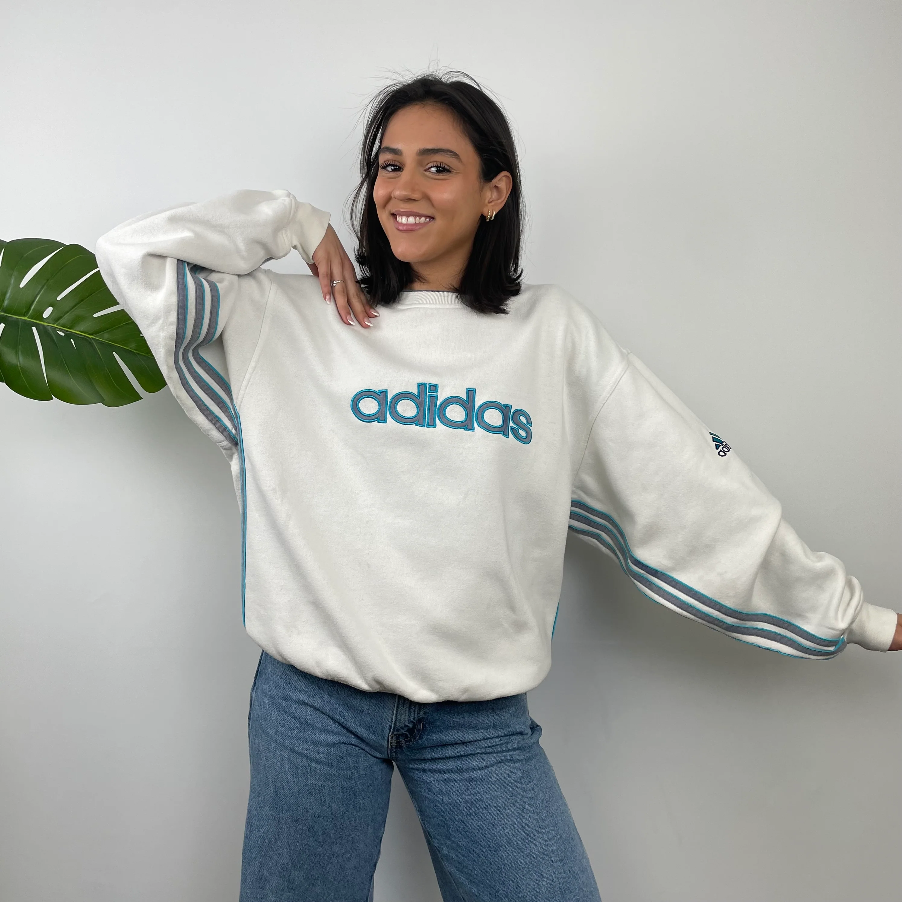 Adidas White Embroidered Spell Out Sweatshirt (M) - Image 2