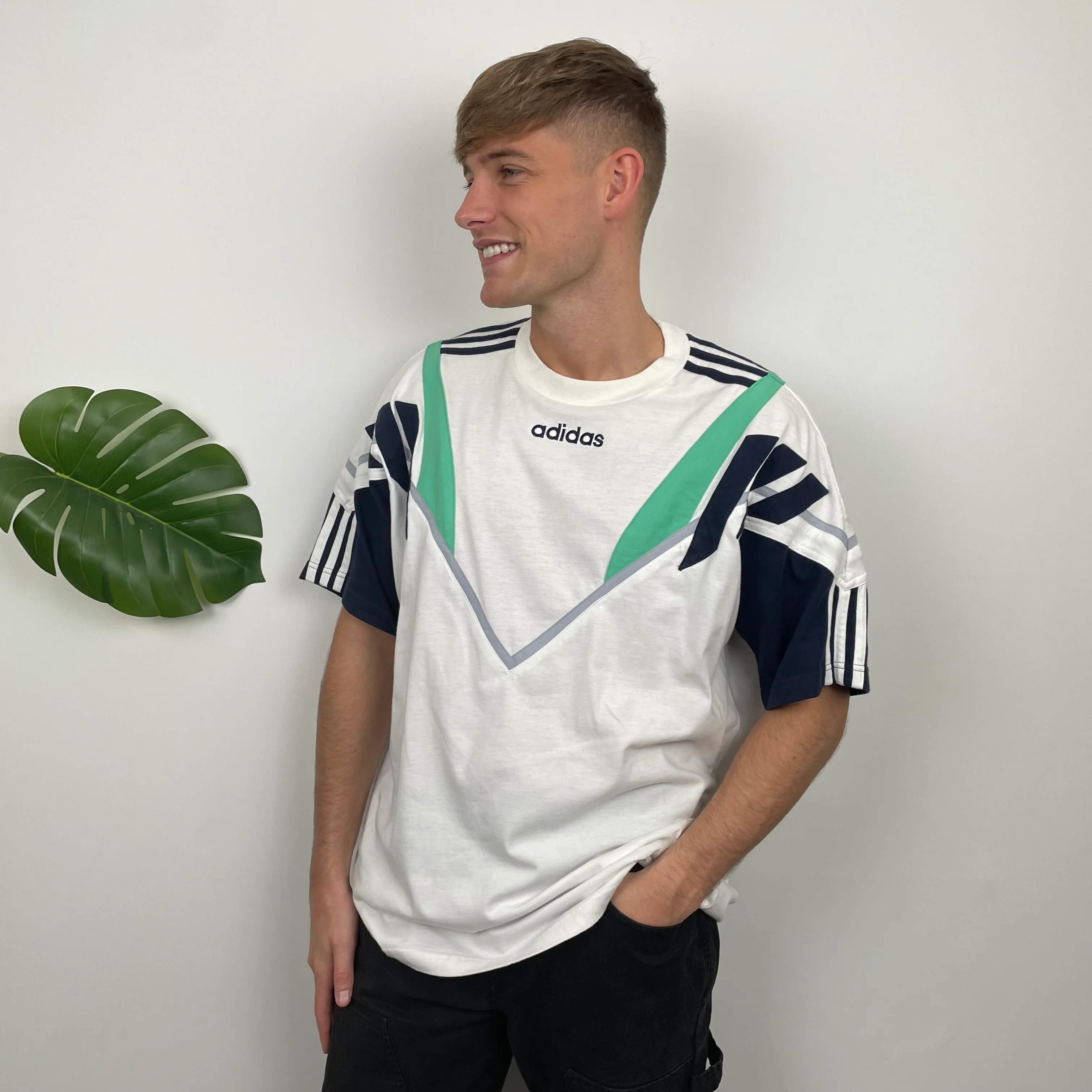 Adidas White Embroidered Spell Out T Shirt (M) - Image 2