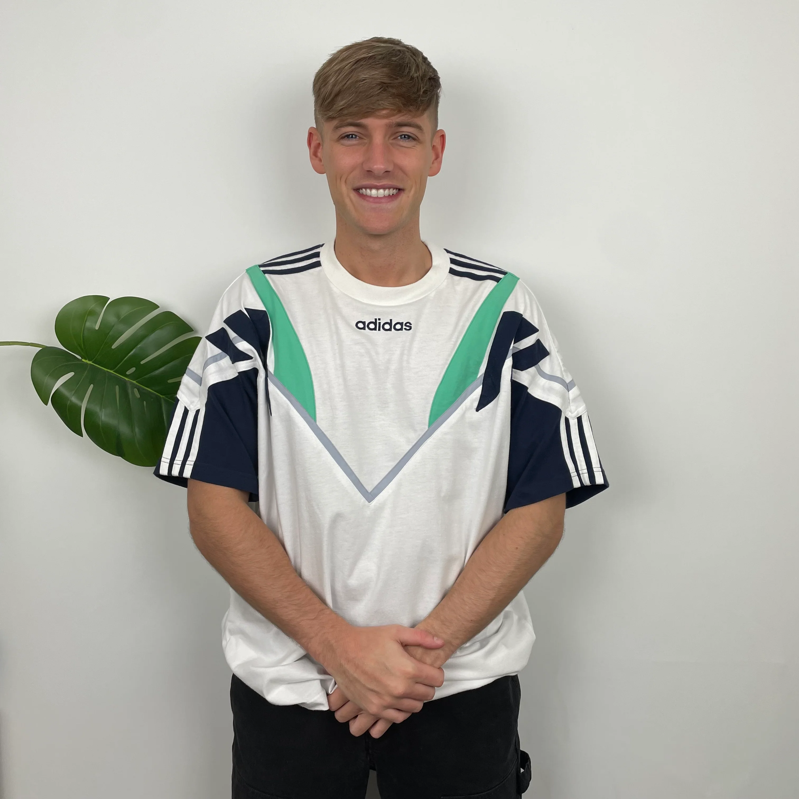 Adidas White Embroidered Spell Out T Shirt (M) - Image 3