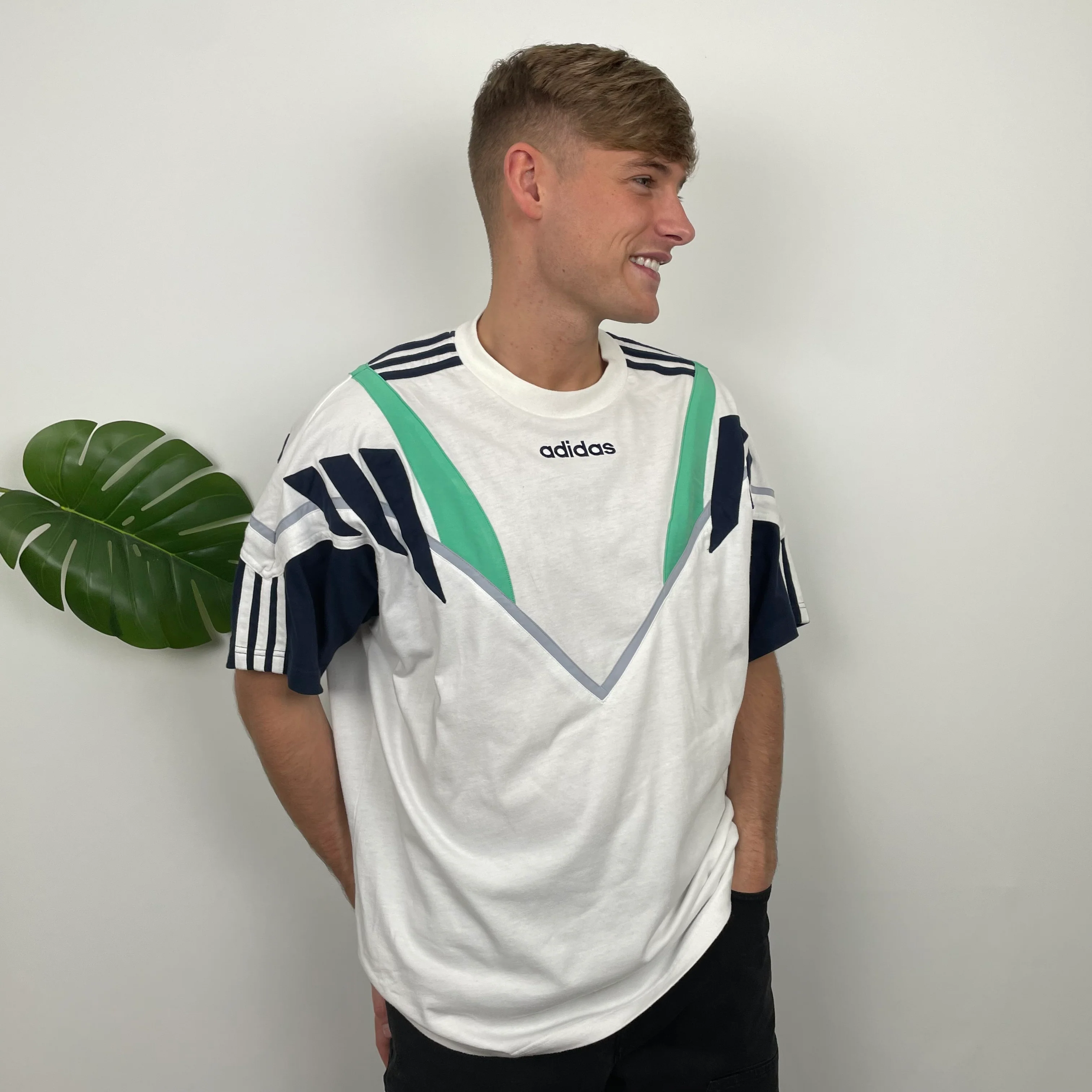 Adidas White Embroidered Spell Out T Shirt (M) - Image 6