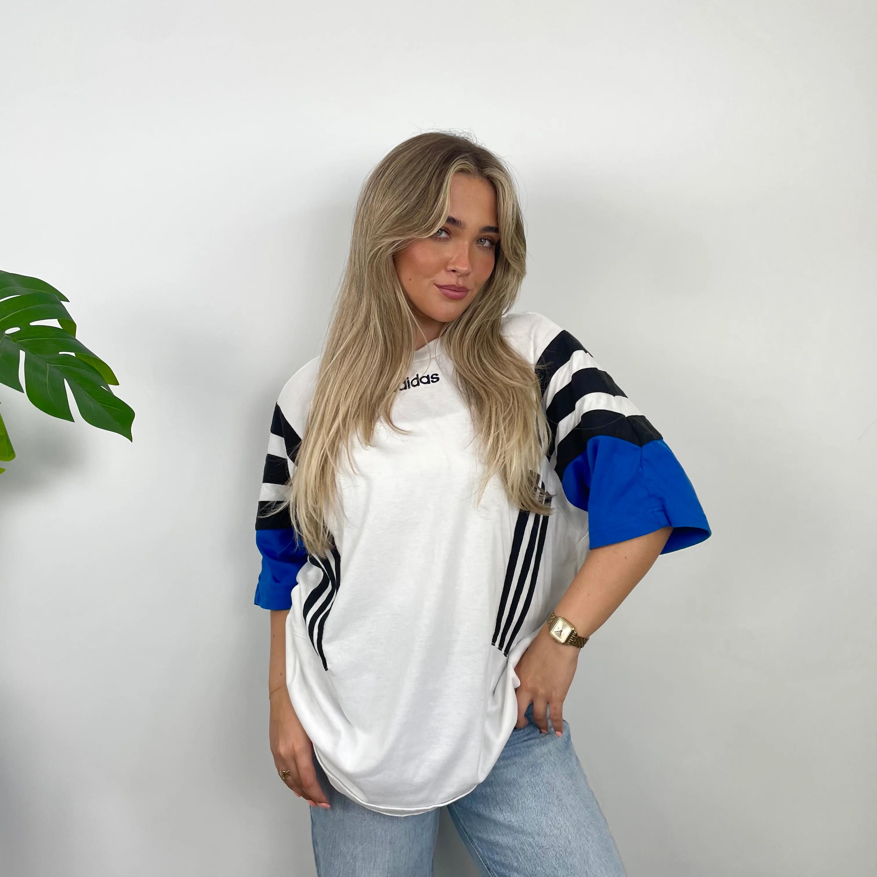 Adidas White Embroidered Spell Out T Shirt (L)