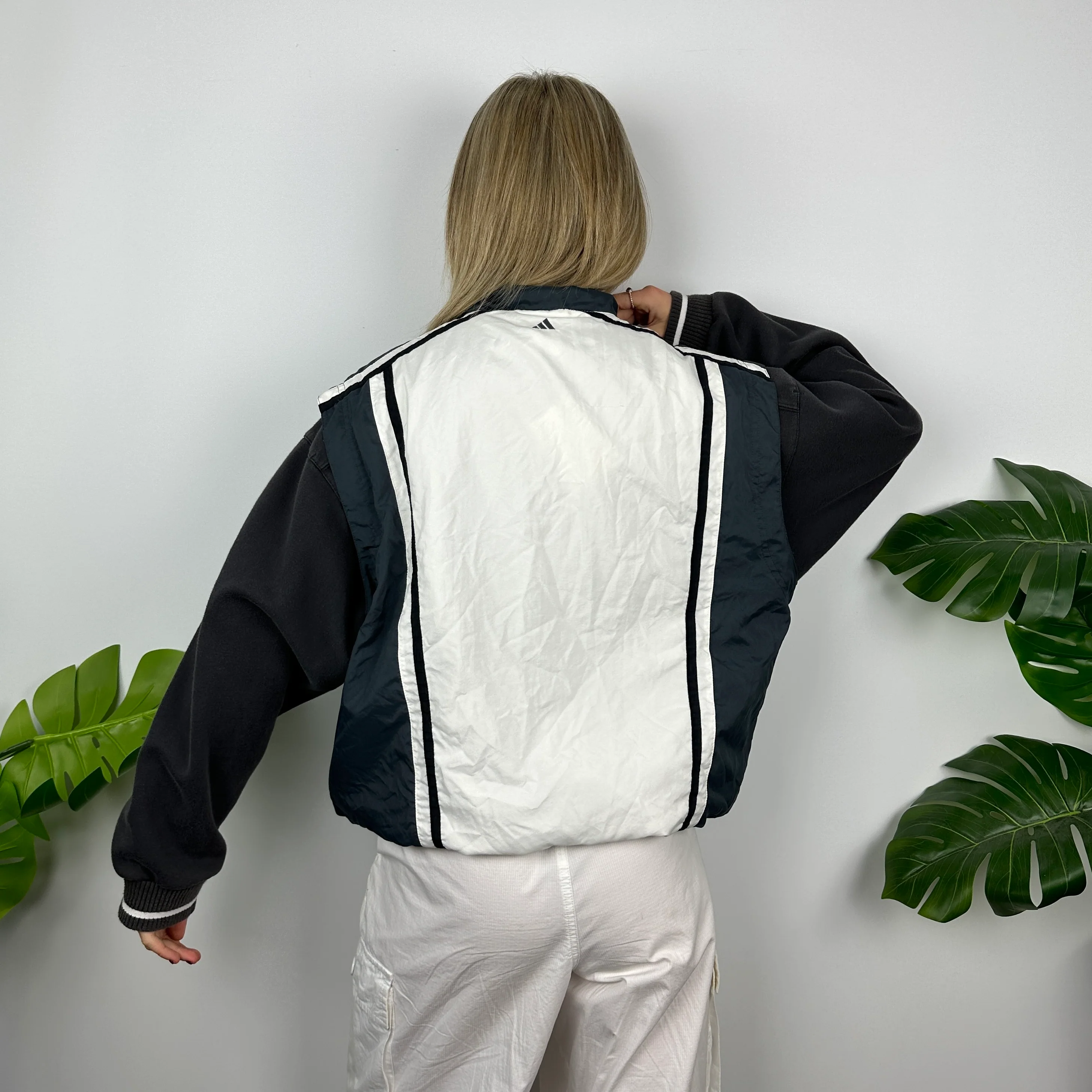 Adidas White & Navy Embroidered Spell Out Zip Up Windbreaker Gilet (M) - Image 4