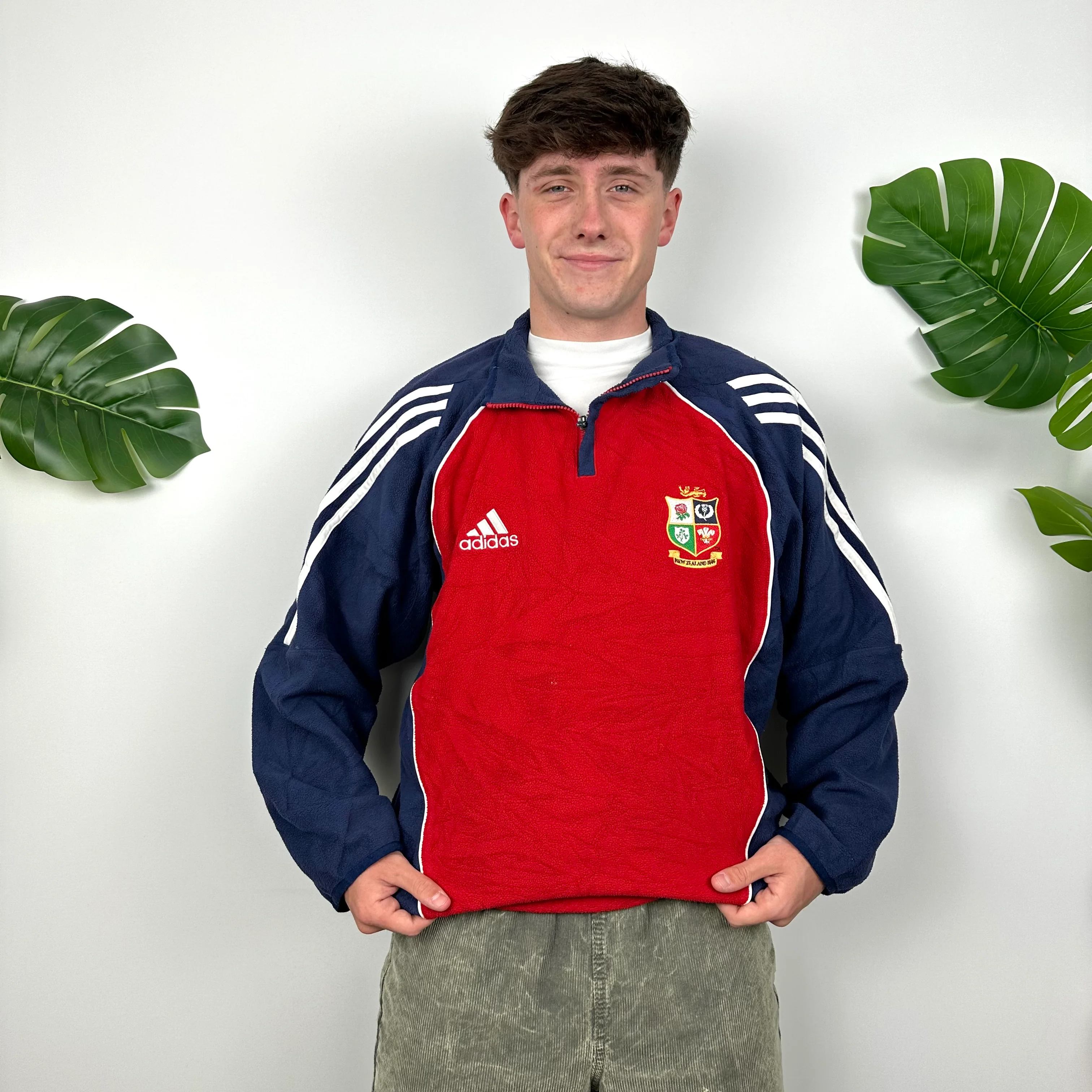 Adidas X British & Irish Lions Rugby RARE Red Embroidered Logo Teddy Bear Fleece Quarter Zip Sweatshirt (L) - Image 2