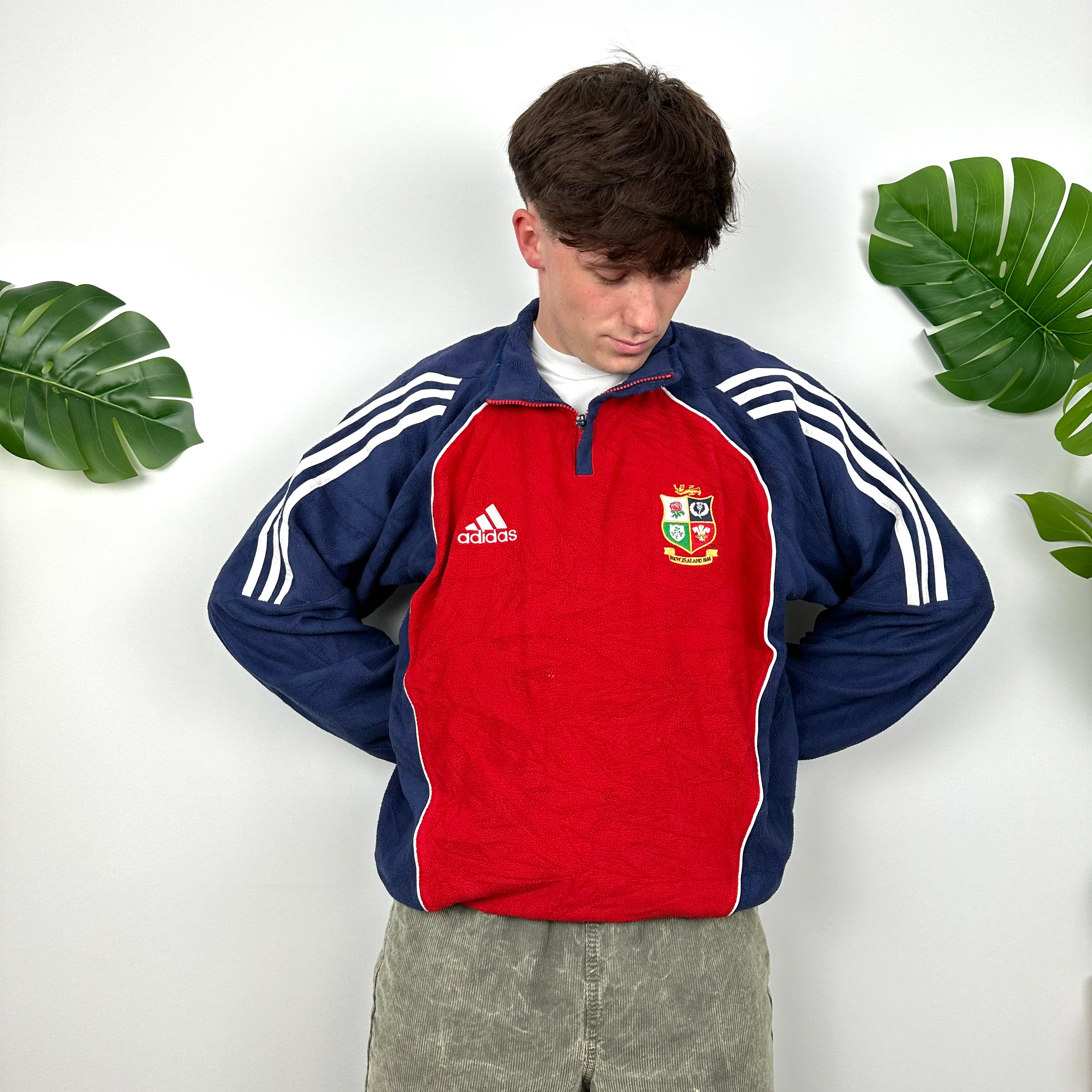 Adidas X British & Irish Lions Rugby RARE Red Embroidered Logo Teddy Bear Fleece Quarter Zip Sweatshirt (L) - Image 3