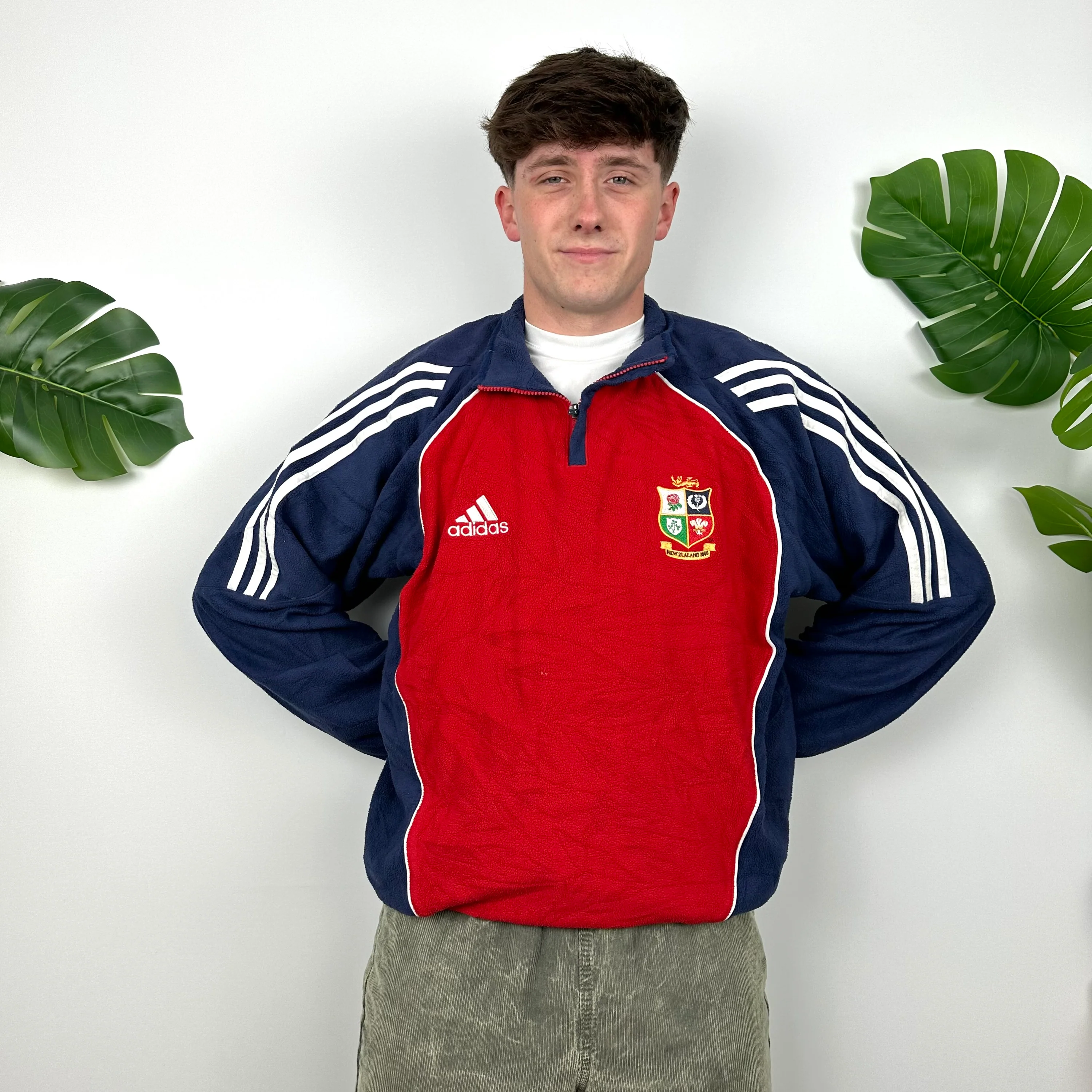 Adidas X British & Irish Lions Rugby RARE Red Embroidered Logo Teddy Bear Fleece Quarter Zip Sweatshirt (L) - Image 5
