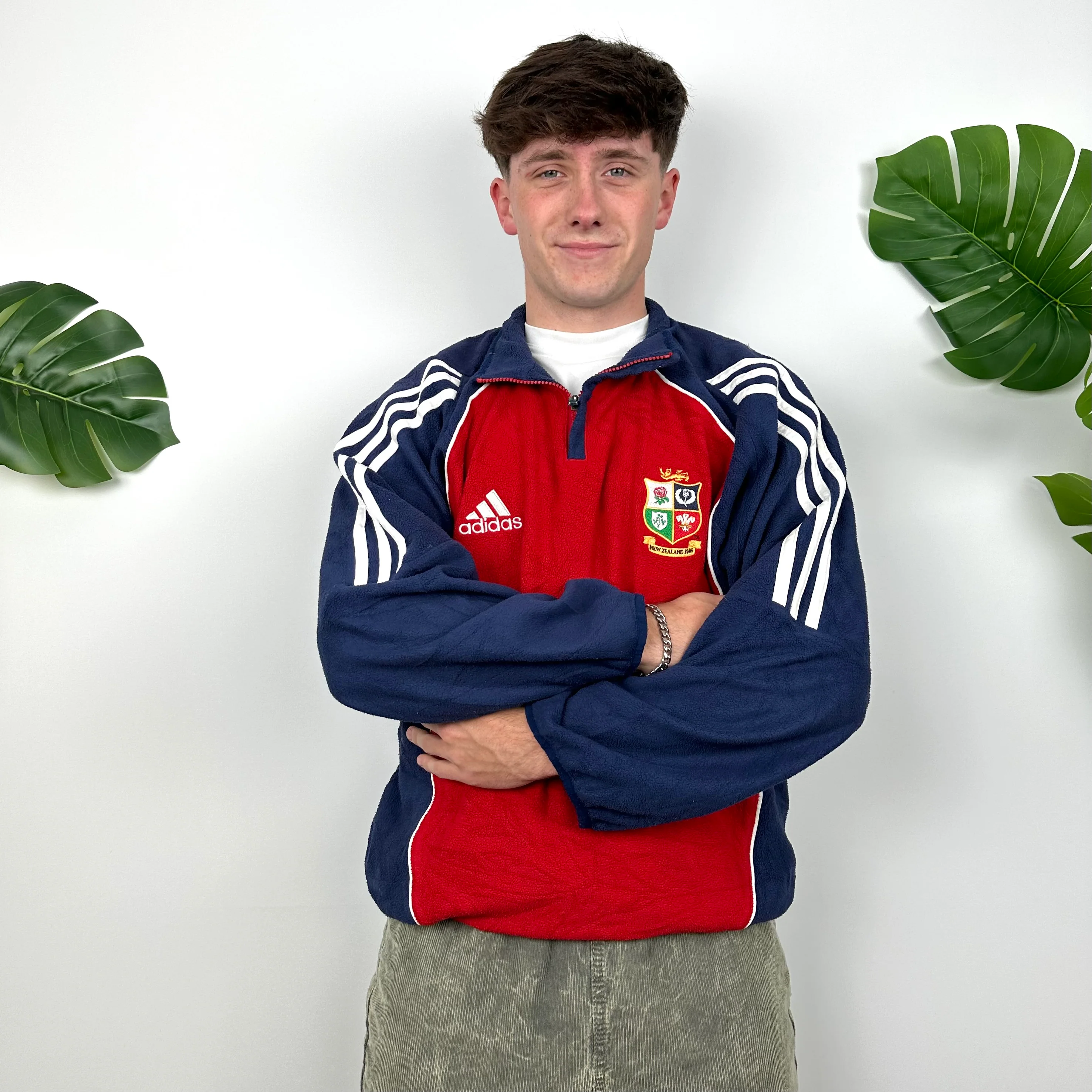 Adidas X British & Irish Lions Rugby RARE Red Embroidered Logo Teddy Bear Fleece Quarter Zip Sweatshirt (L) - Image 6