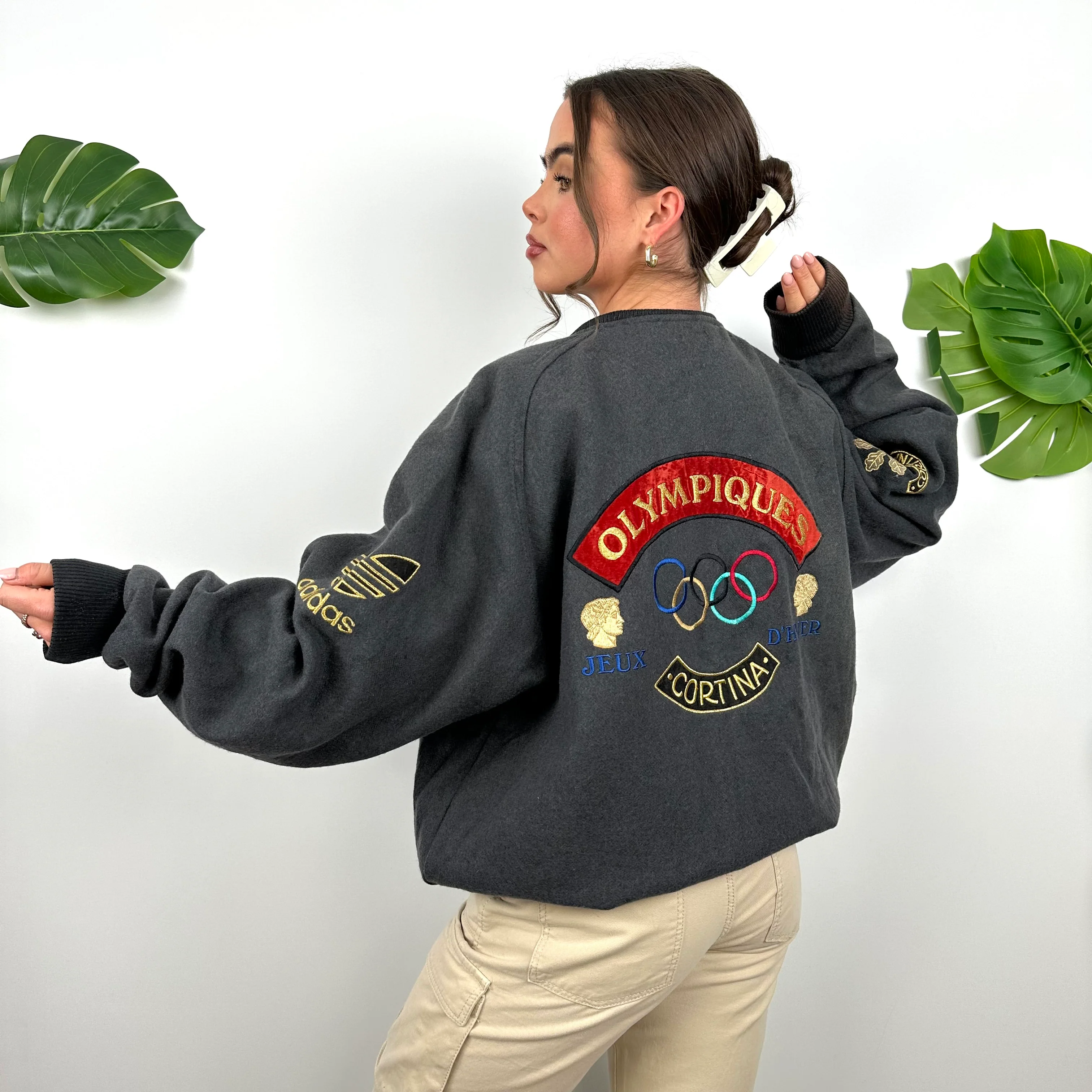 Adidas X Cortina Grenoble Olympics 80’s Grey Embroidered Spell Out Jacket (L)