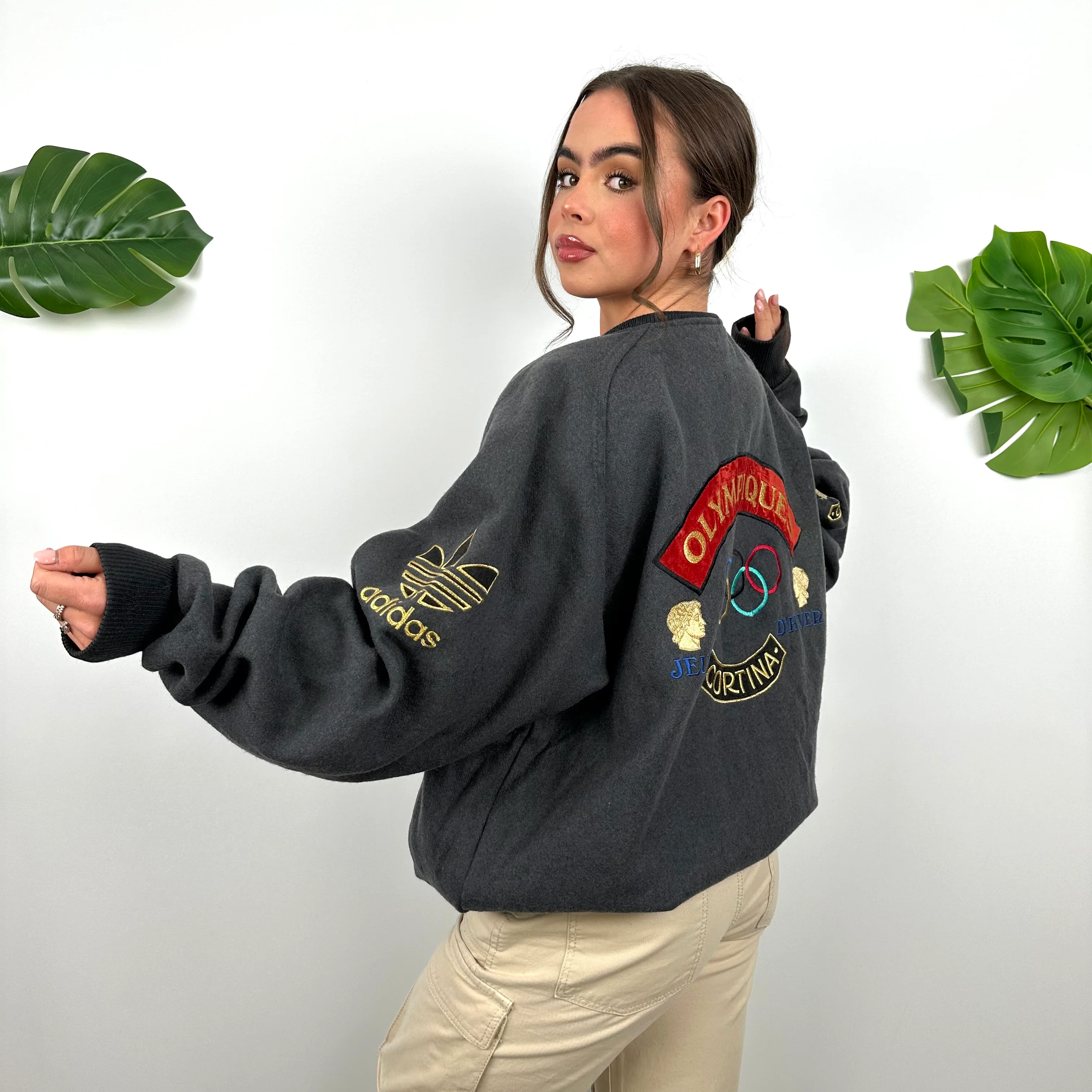 Adidas X Cortina Grenoble Olympics 80’s Grey Embroidered Spell Out Jacket (L) - Image 2