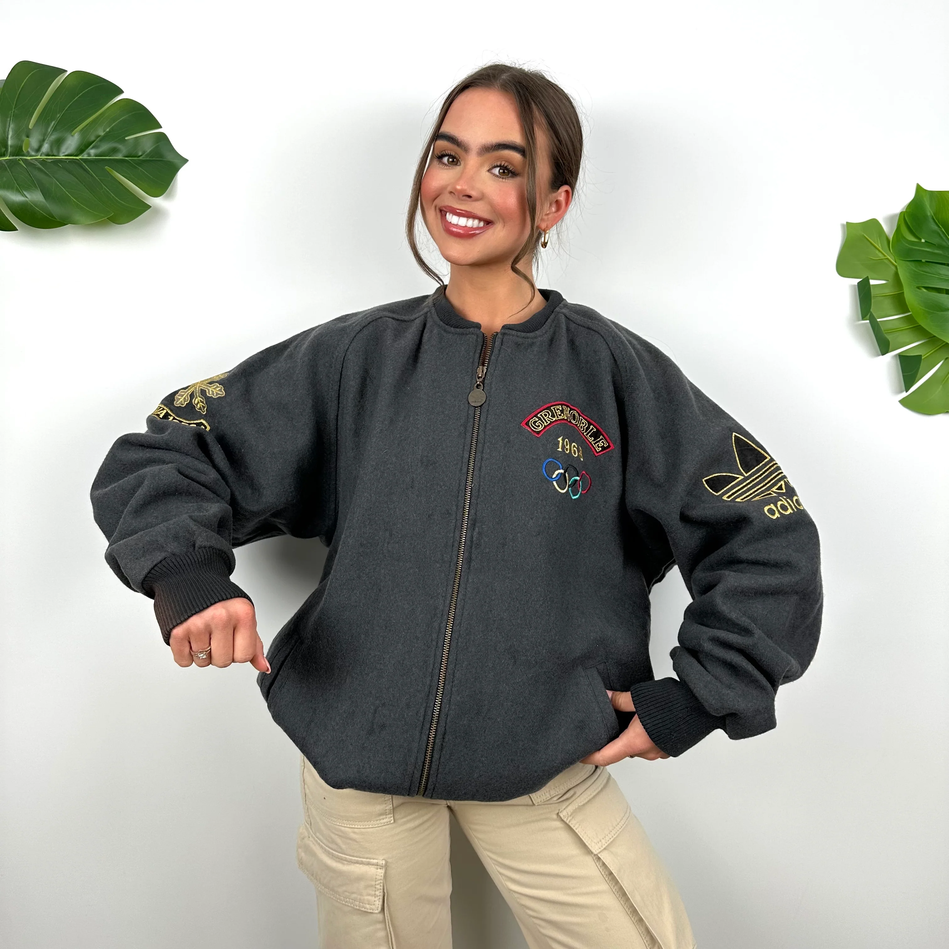 Adidas X Cortina Grenoble Olympics 80’s Grey Embroidered Spell Out Jacket (L) - Image 3