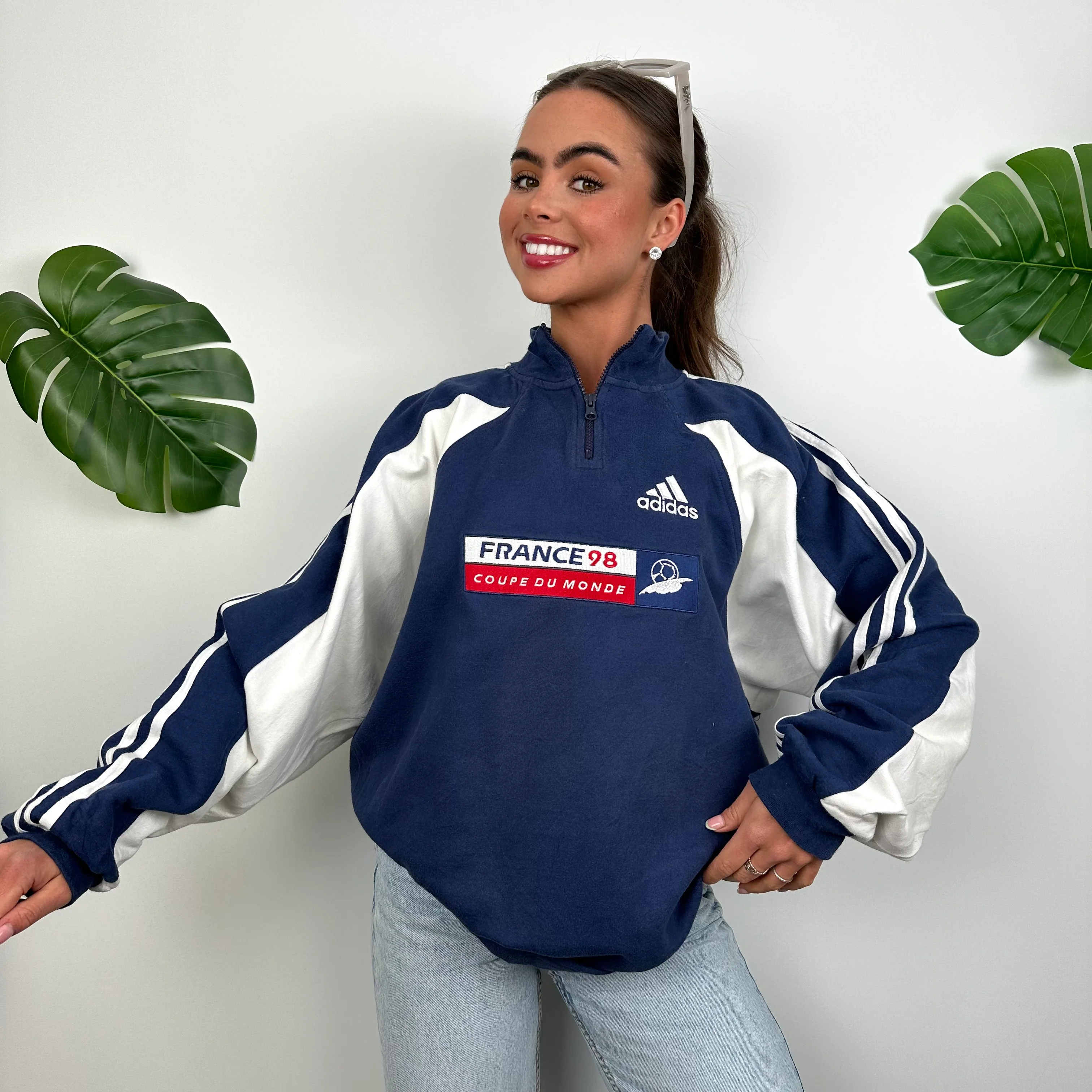 Adidas x Football World Cup France 1998 RARE Navy Embroidered Spell Out Quarter Zip Sweatshirt (M) - Image 3