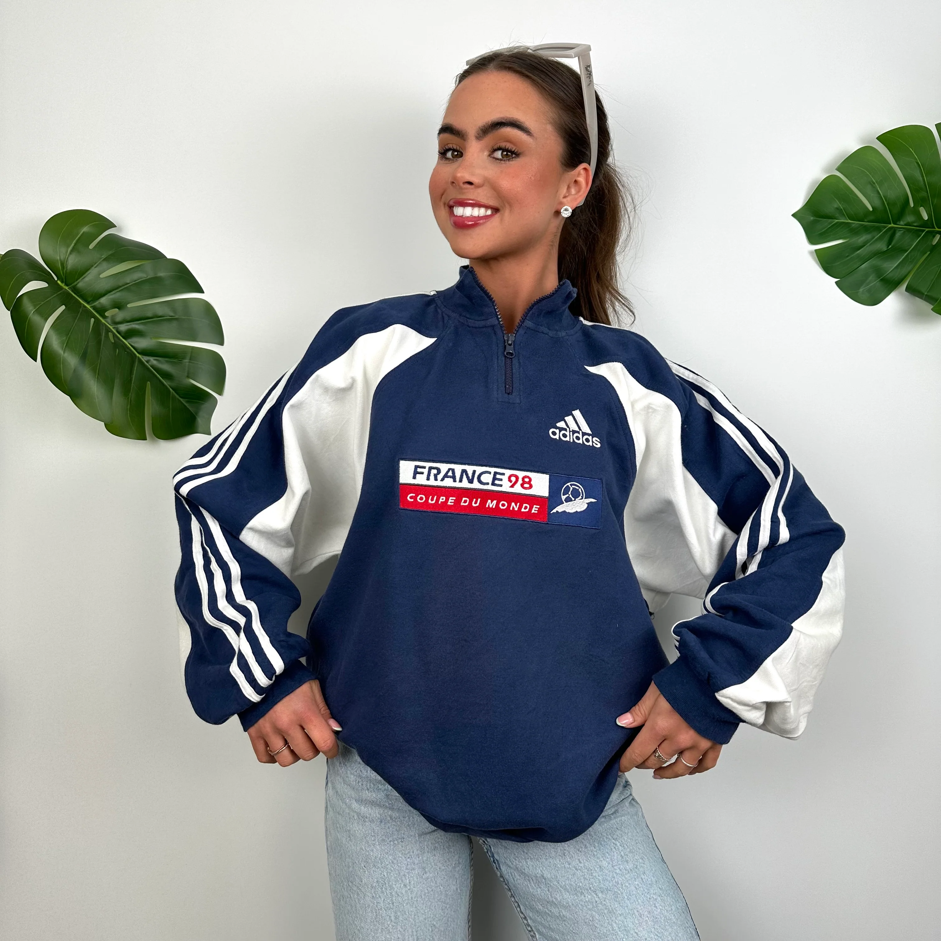 Adidas x Football World Cup France 1998 RARE Navy Embroidered Spell Out Quarter Zip Sweatshirt (M) - Image 4
