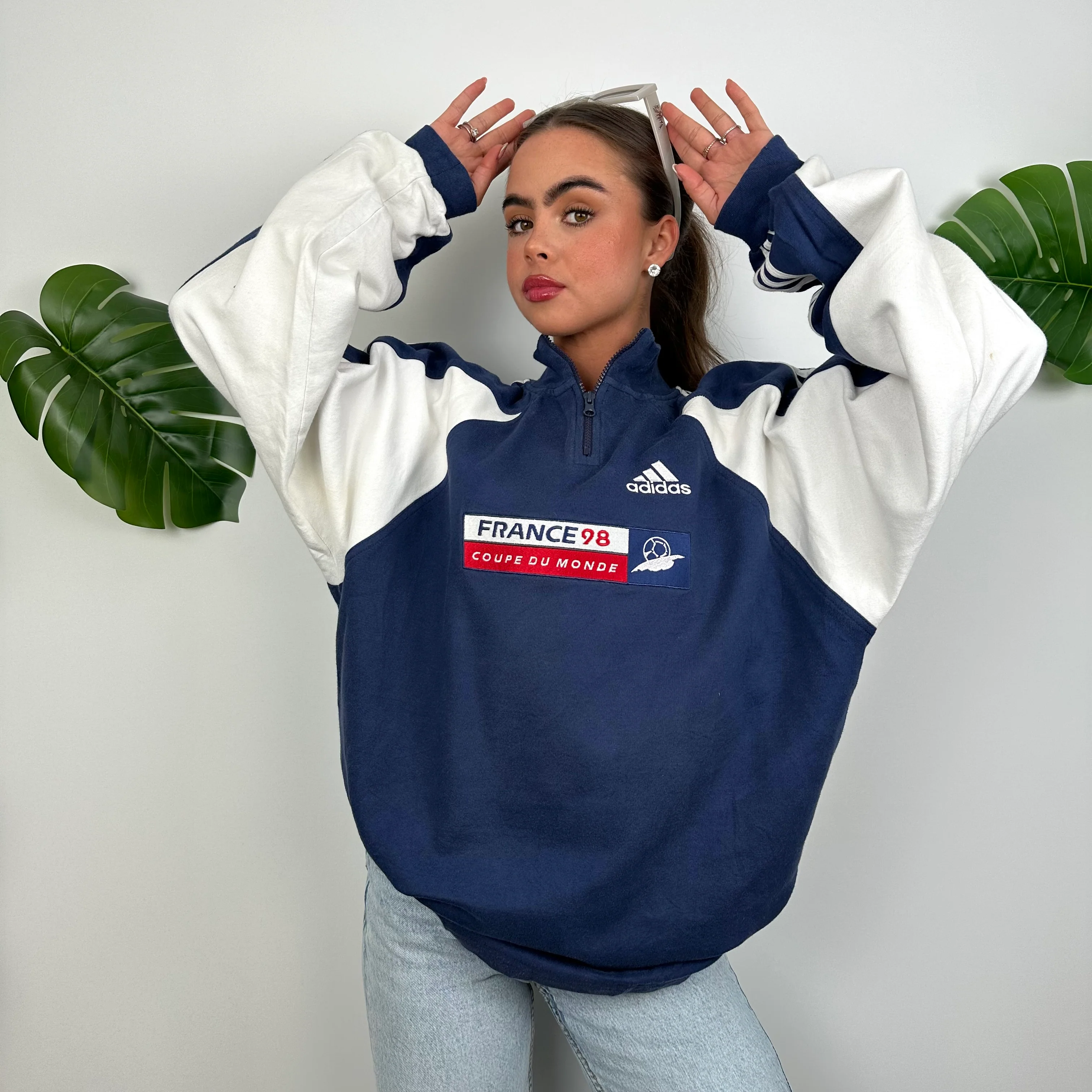 Adidas x Football World Cup France 1998 RARE Navy Embroidered Spell Out Quarter Zip Sweatshirt (M) - Image 5