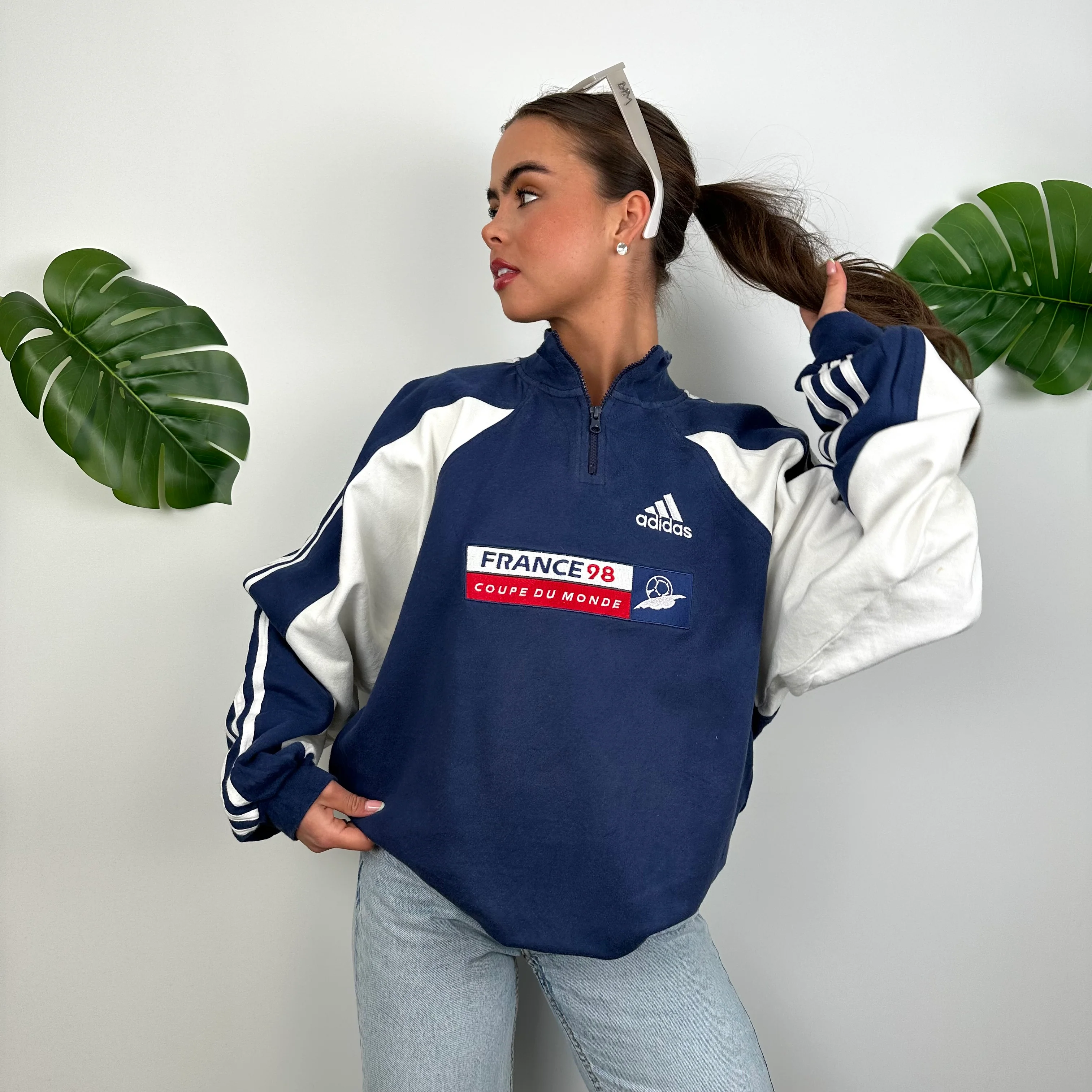 Adidas x Football World Cup France 1998 RARE Navy Embroidered Spell Out Quarter Zip Sweatshirt (M) - Image 6