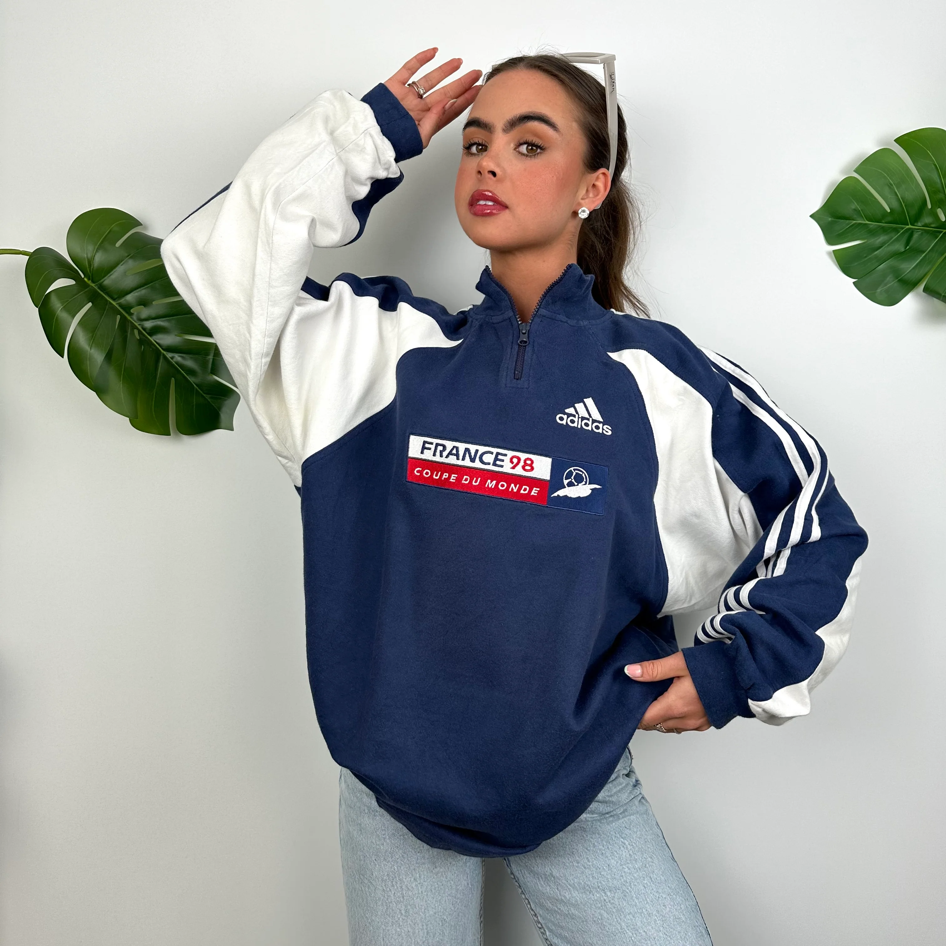 Adidas x Football World Cup France 1998 RARE Navy Embroidered Spell Out Quarter Zip Sweatshirt (M) - Image 7