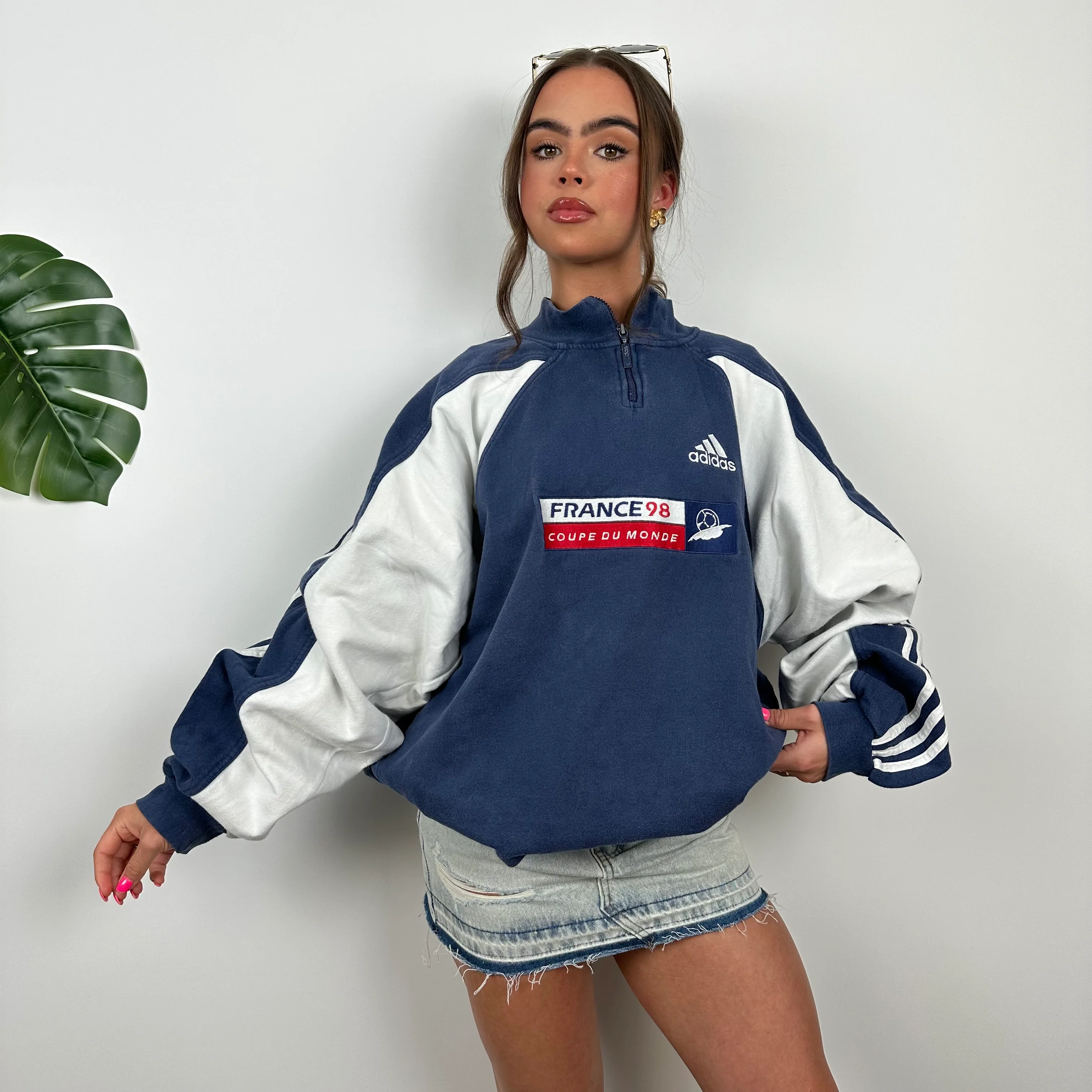 Adidas x Football World Cup France 1998 RARE Navy Embroidered Spell Out Quarter Zip Sweatshirt (L) - Image 3