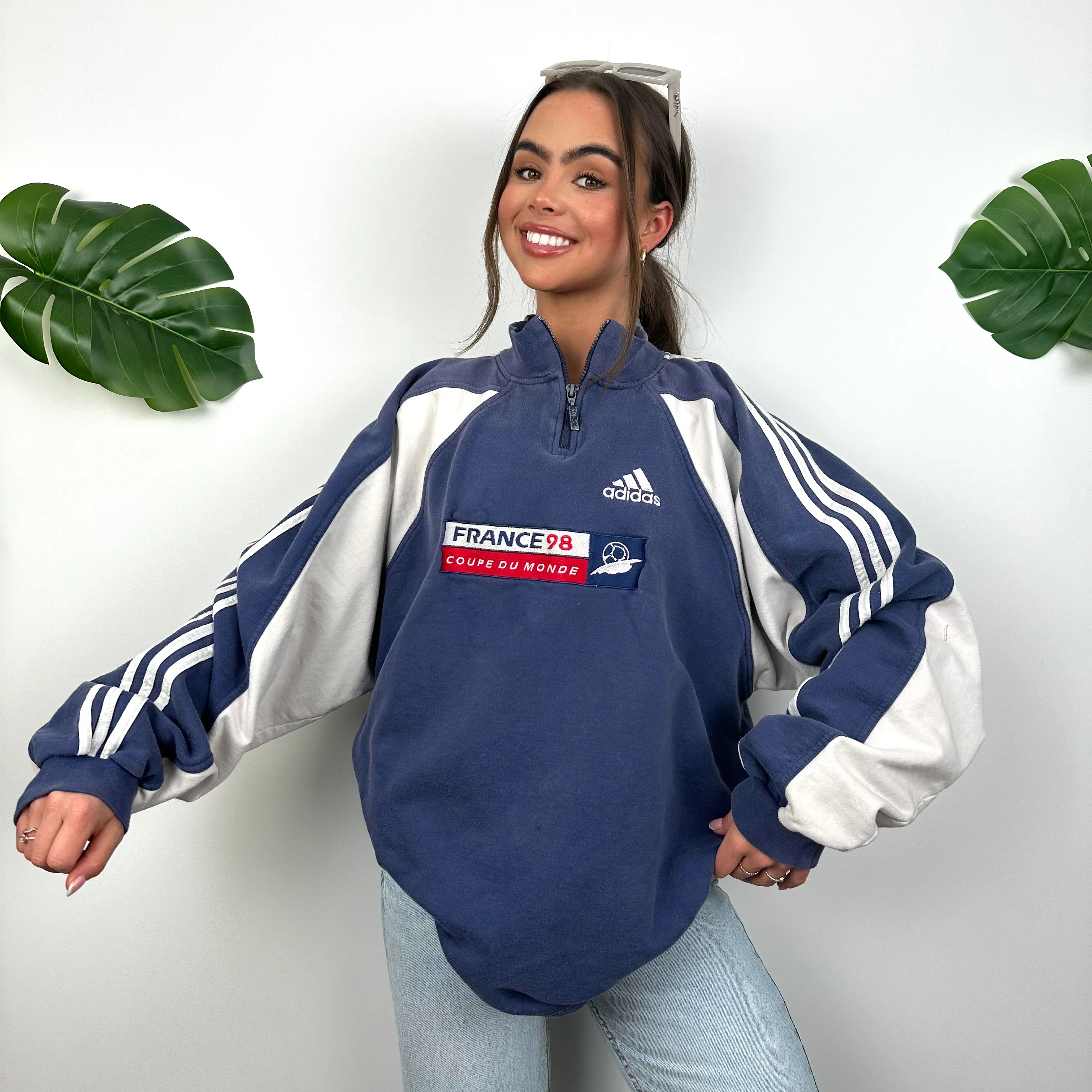 Adidas x Football World Cup France 1998 RARE Navy Embroidered Spell Out Quarter Zip Sweatshirt (XL) - Image 3